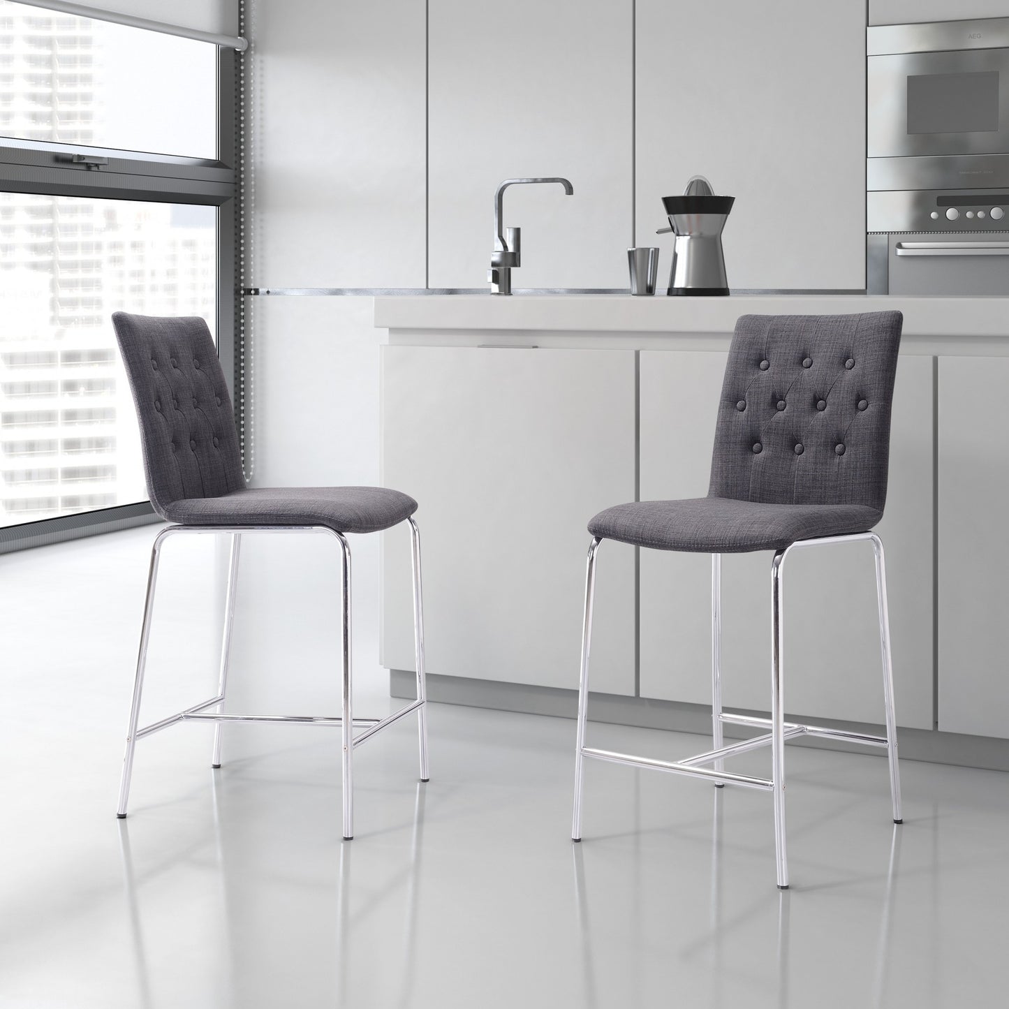 Set Of Two 39" Graphite Low Back Chairs With Footrest