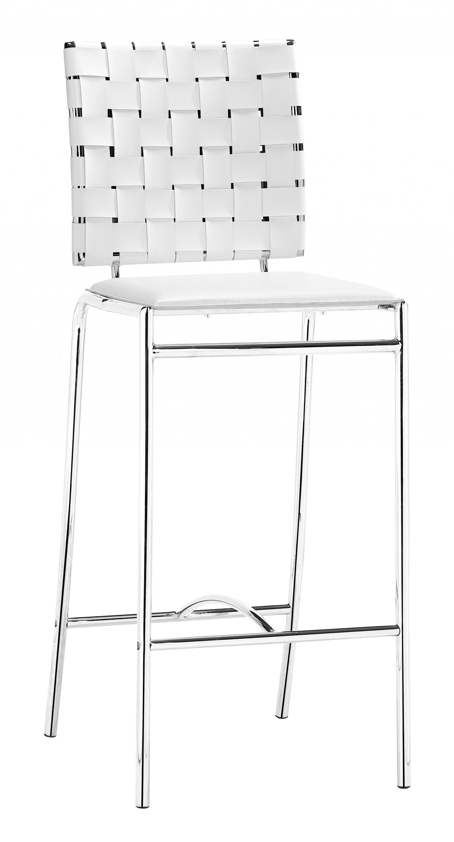 Set Of Two 39" White And Silver Low Back Counter Height Bar Chairs With Footrest