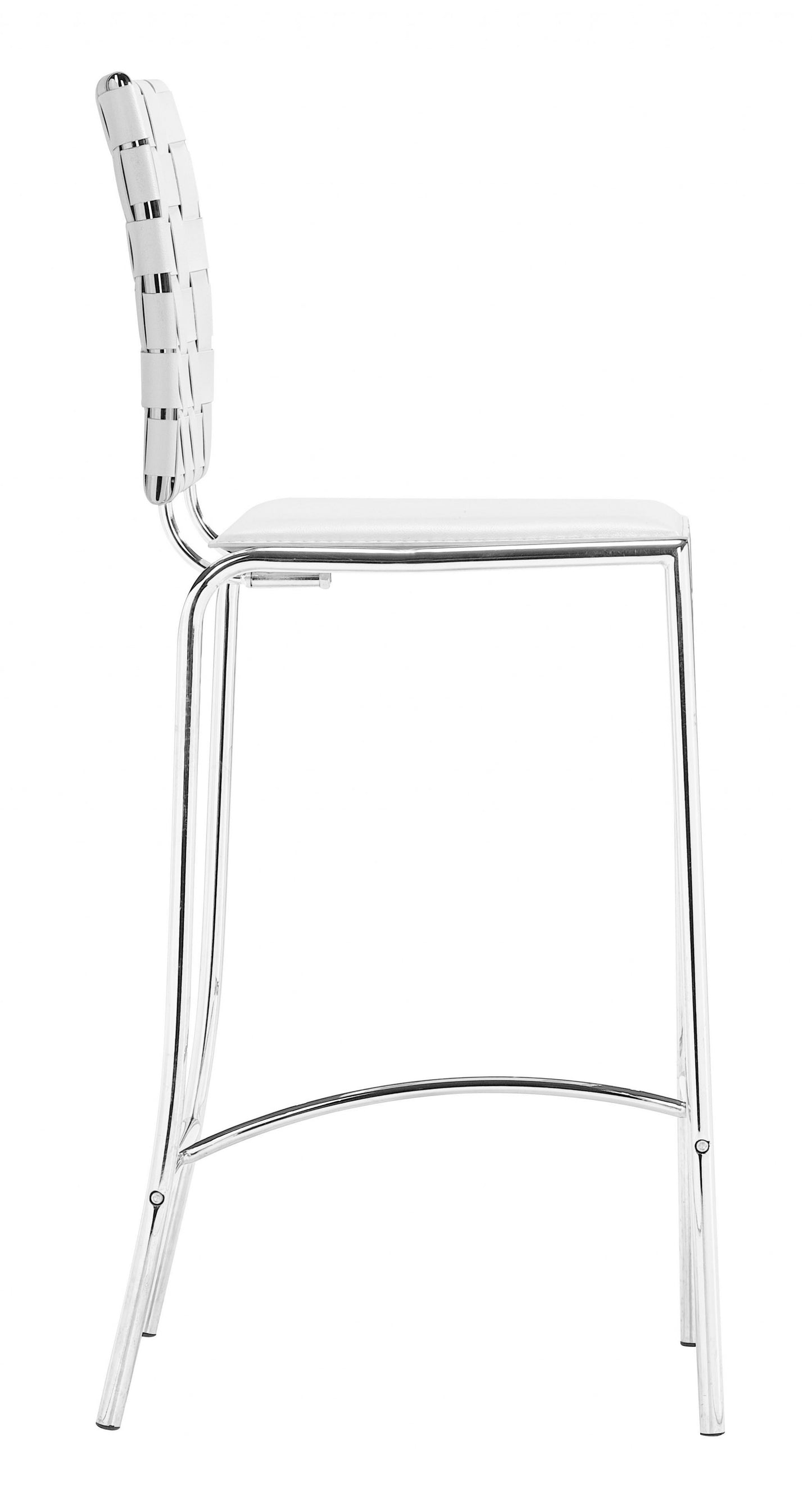 Set Of Two 39" White And Silver Low Back Counter Height Bar Chairs With Footrest