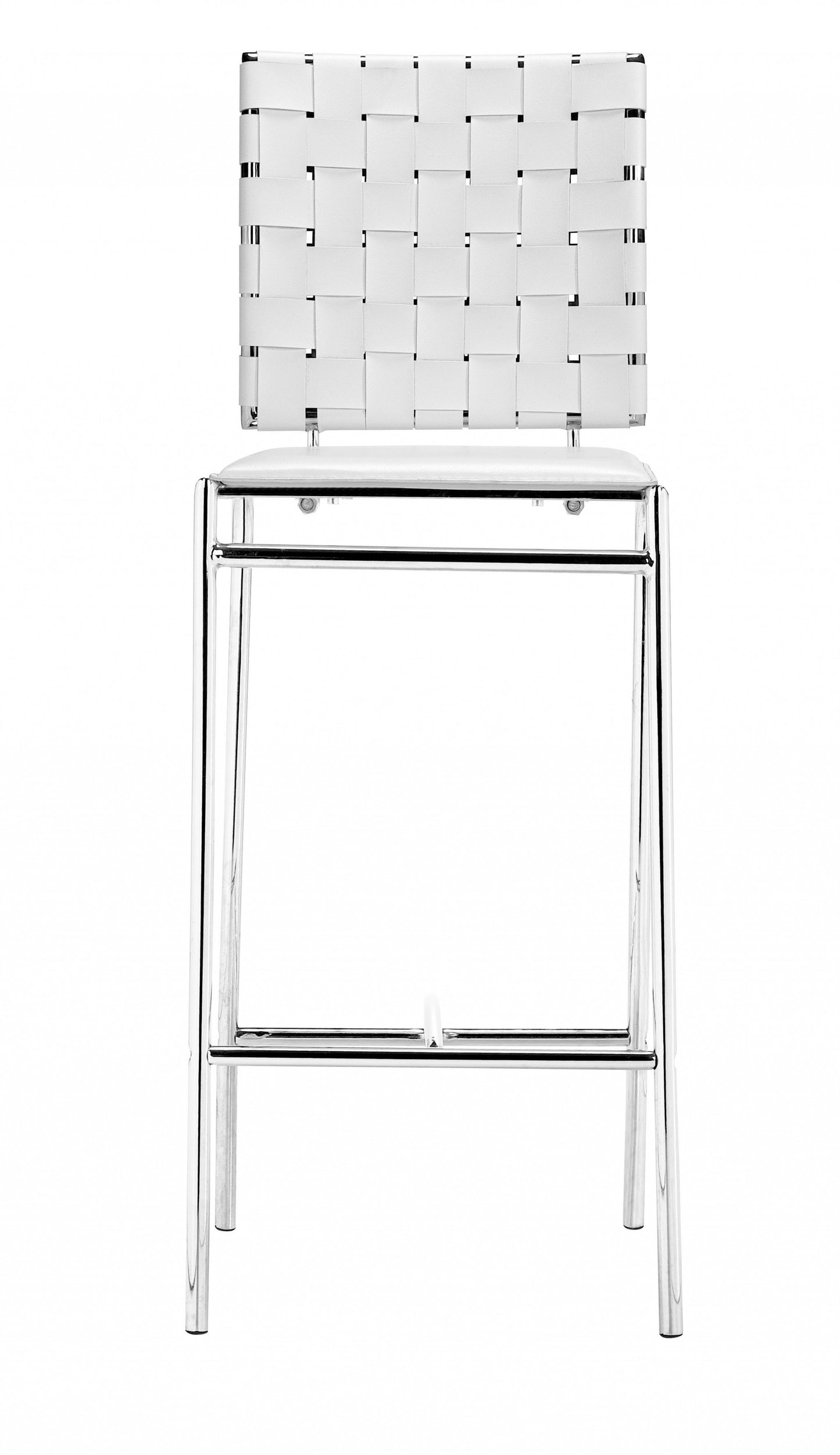 Set Of Two 39" White And Silver Low Back Counter Height Bar Chairs With Footrest