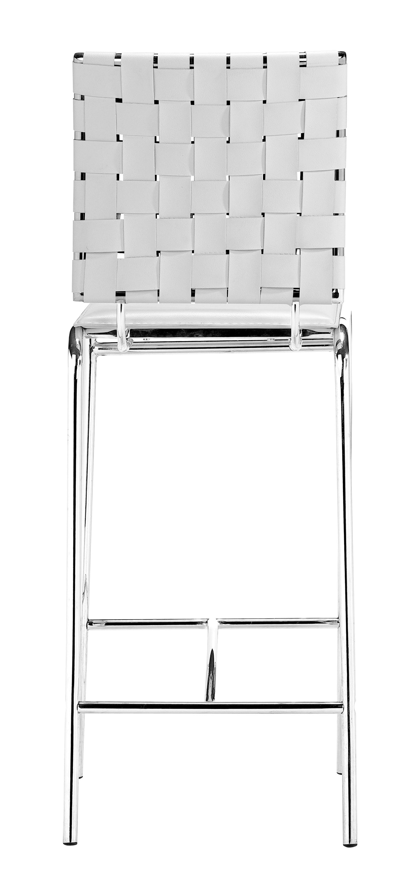 Set Of Two 39" White And Silver Low Back Counter Height Bar Chairs With Footrest