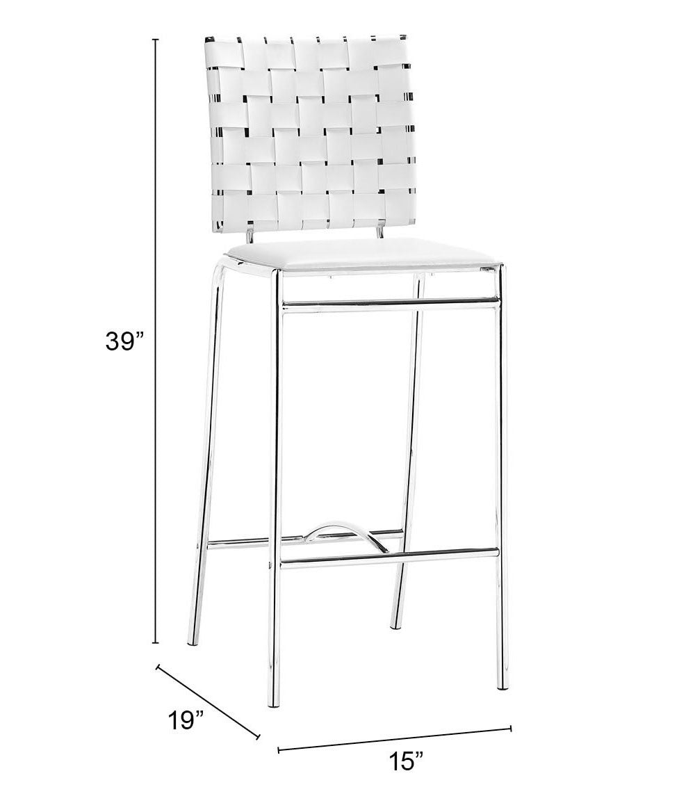 Set Of Two 39" White And Silver Low Back Counter Height Bar Chairs With Footrest