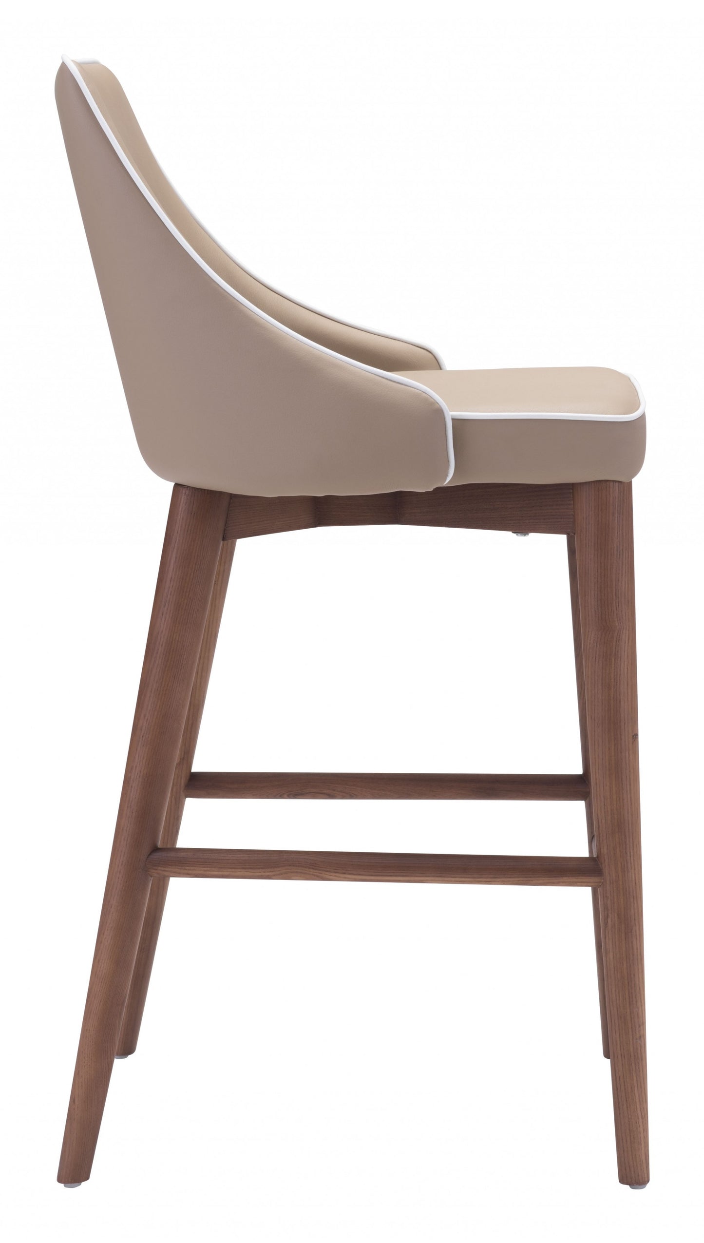 37" Beige And Brown Solid Wood Low Back Counter Height Bar Chair With Footrest