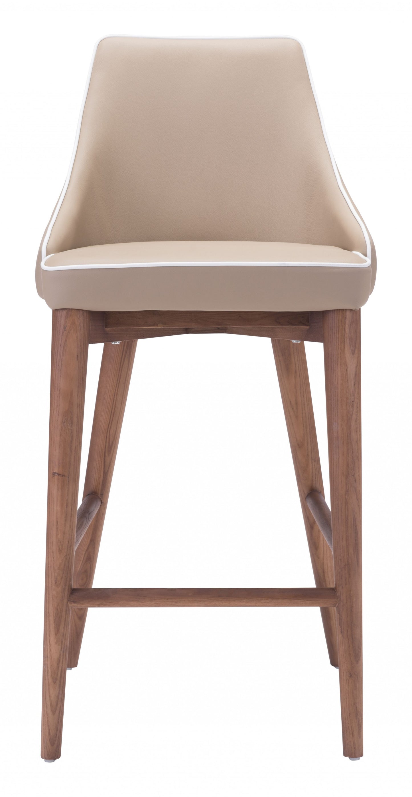 37" Beige And Brown Solid Wood Low Back Counter Height Bar Chair With Footrest