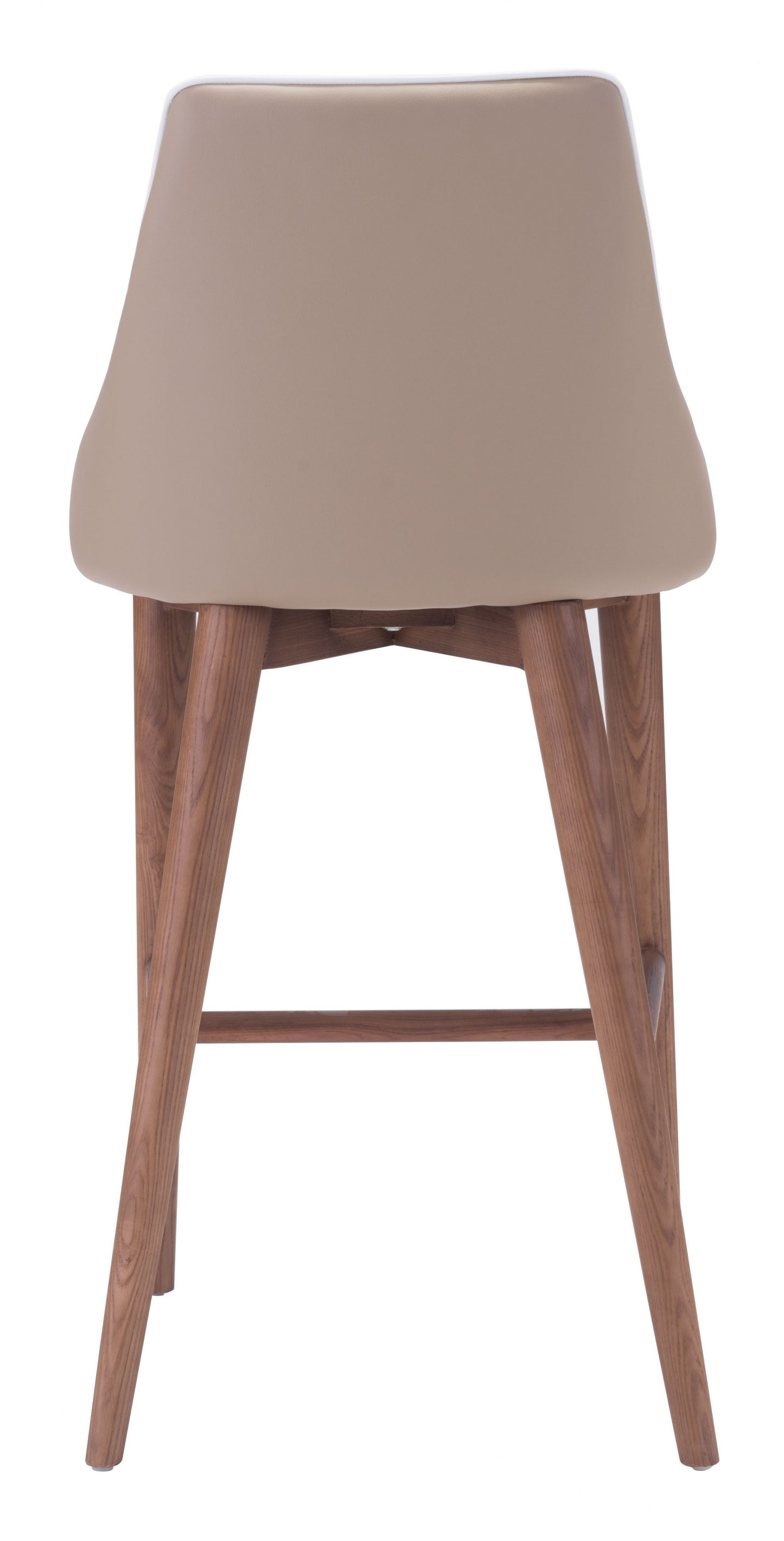 37" Beige And Brown Solid Wood Low Back Counter Height Bar Chair With Footrest