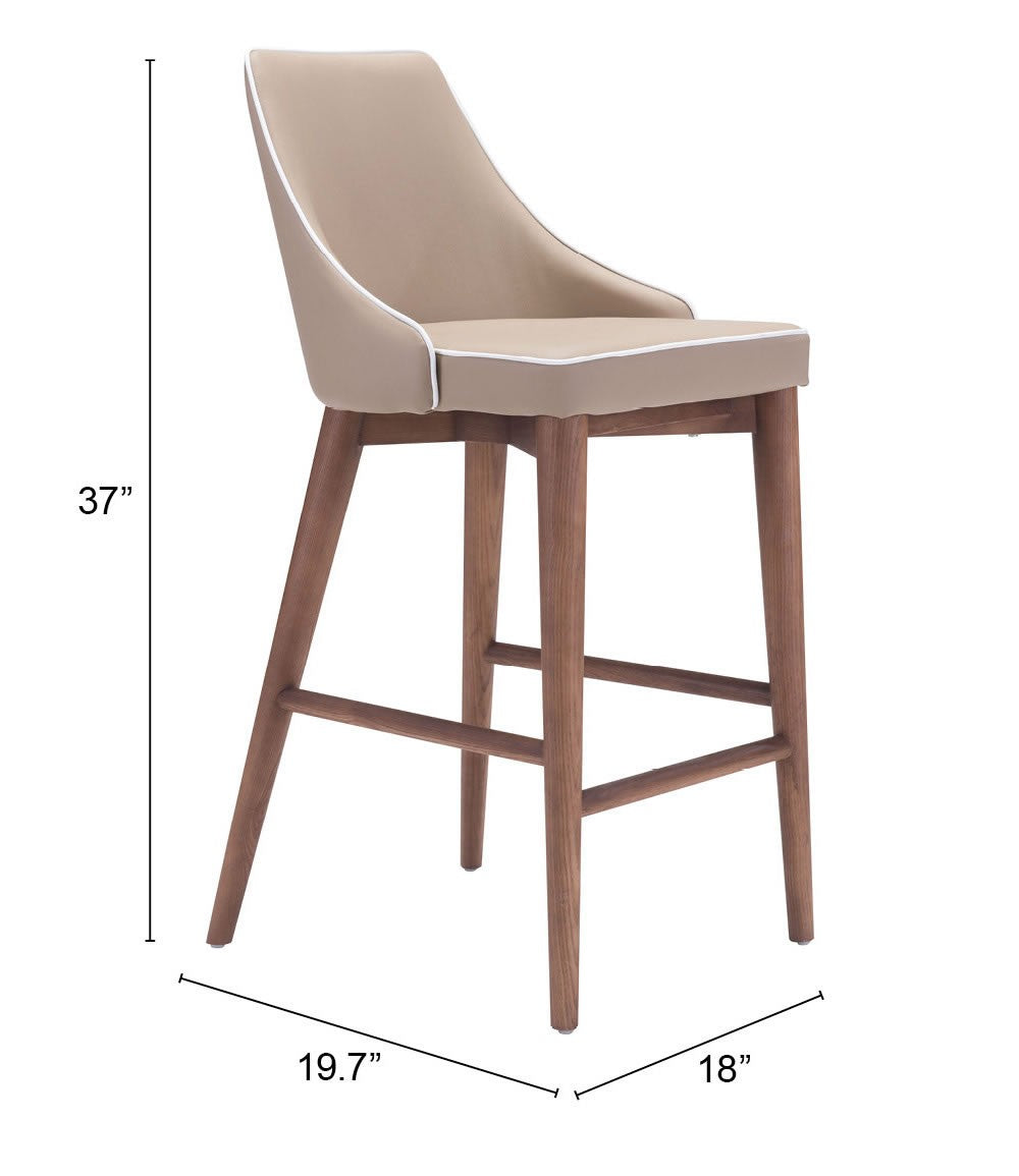 37" Beige And Brown Solid Wood Low Back Counter Height Bar Chair With Footrest