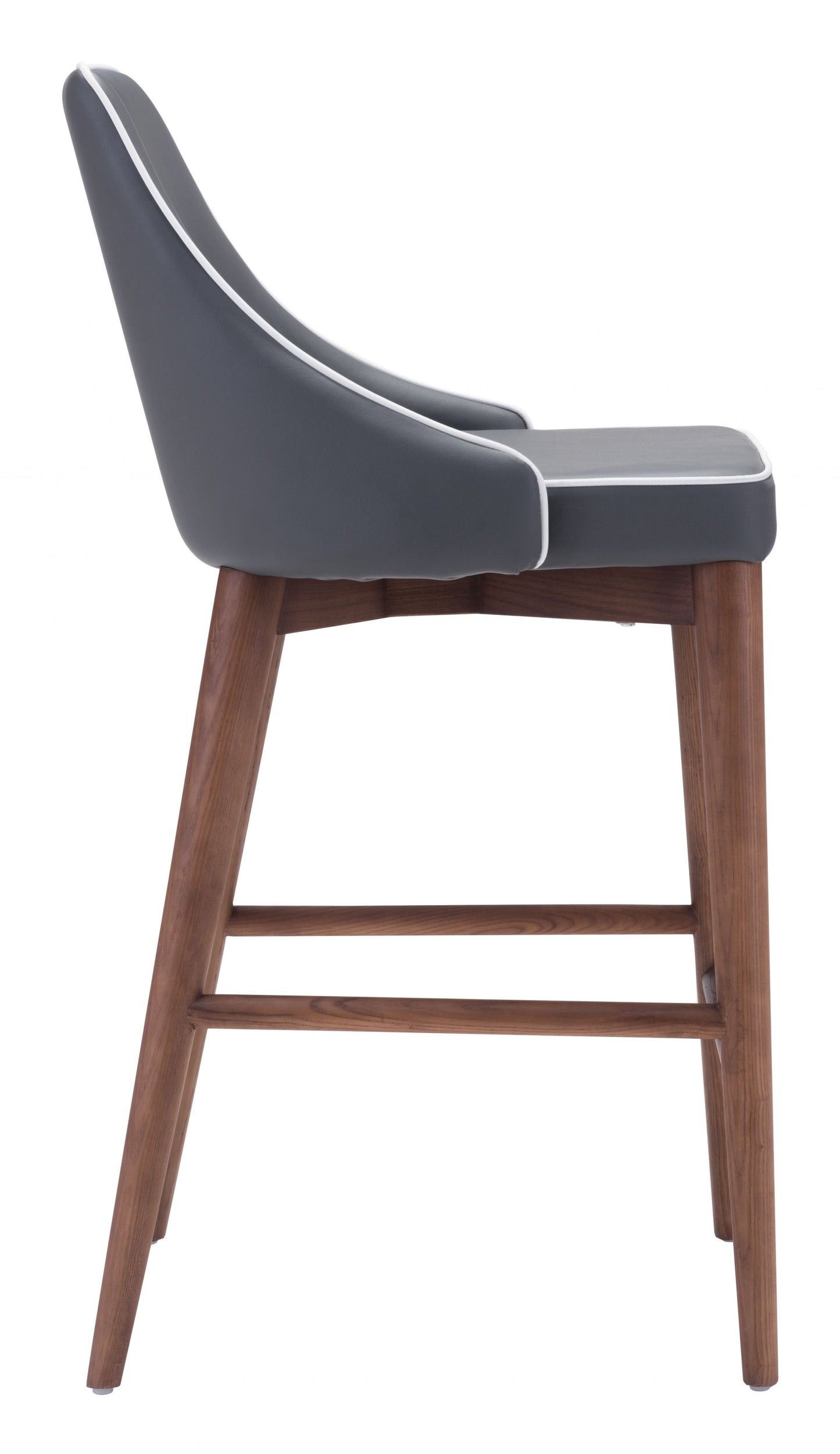 37" Gray And Brown Solid Wood Low Back Counter Height Bar Chair With Footrest