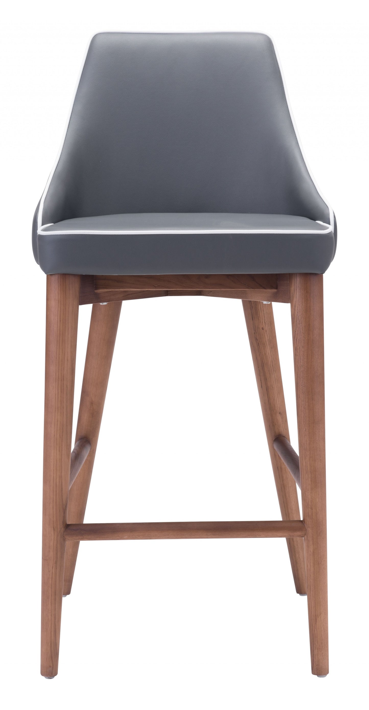 37" Gray And Brown Solid Wood Low Back Counter Height Bar Chair With Footrest