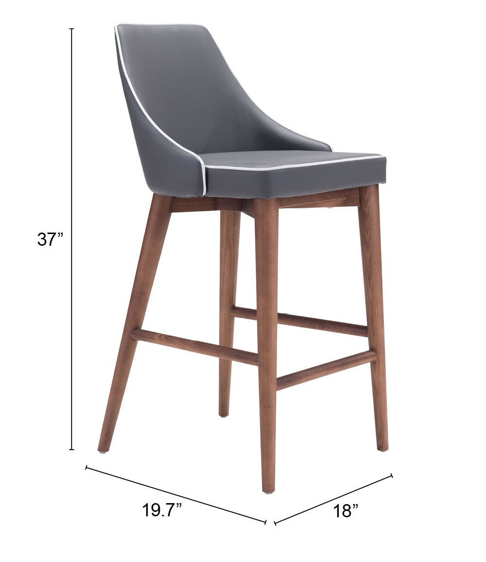 37" Gray And Brown Solid Wood Low Back Counter Height Bar Chair With Footrest