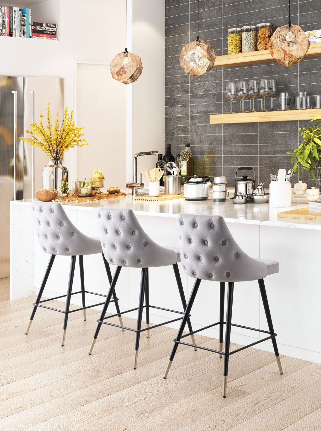 36" Gray Steel Low Back Chair With Footrest
