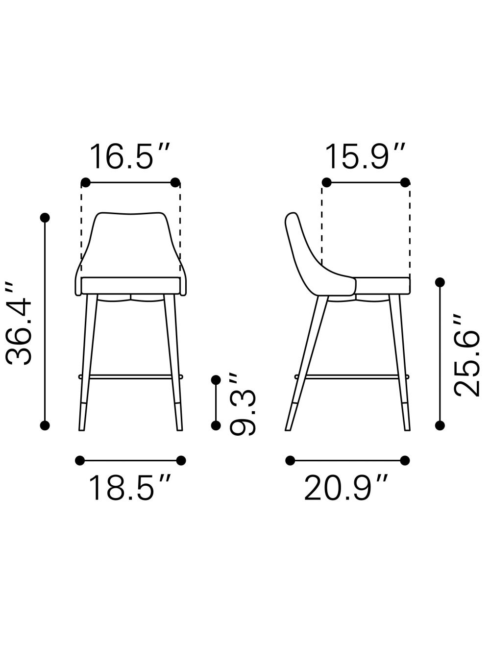 36" Yellow And Black Steel Low Back Counter Height Bar Chair With Footrest