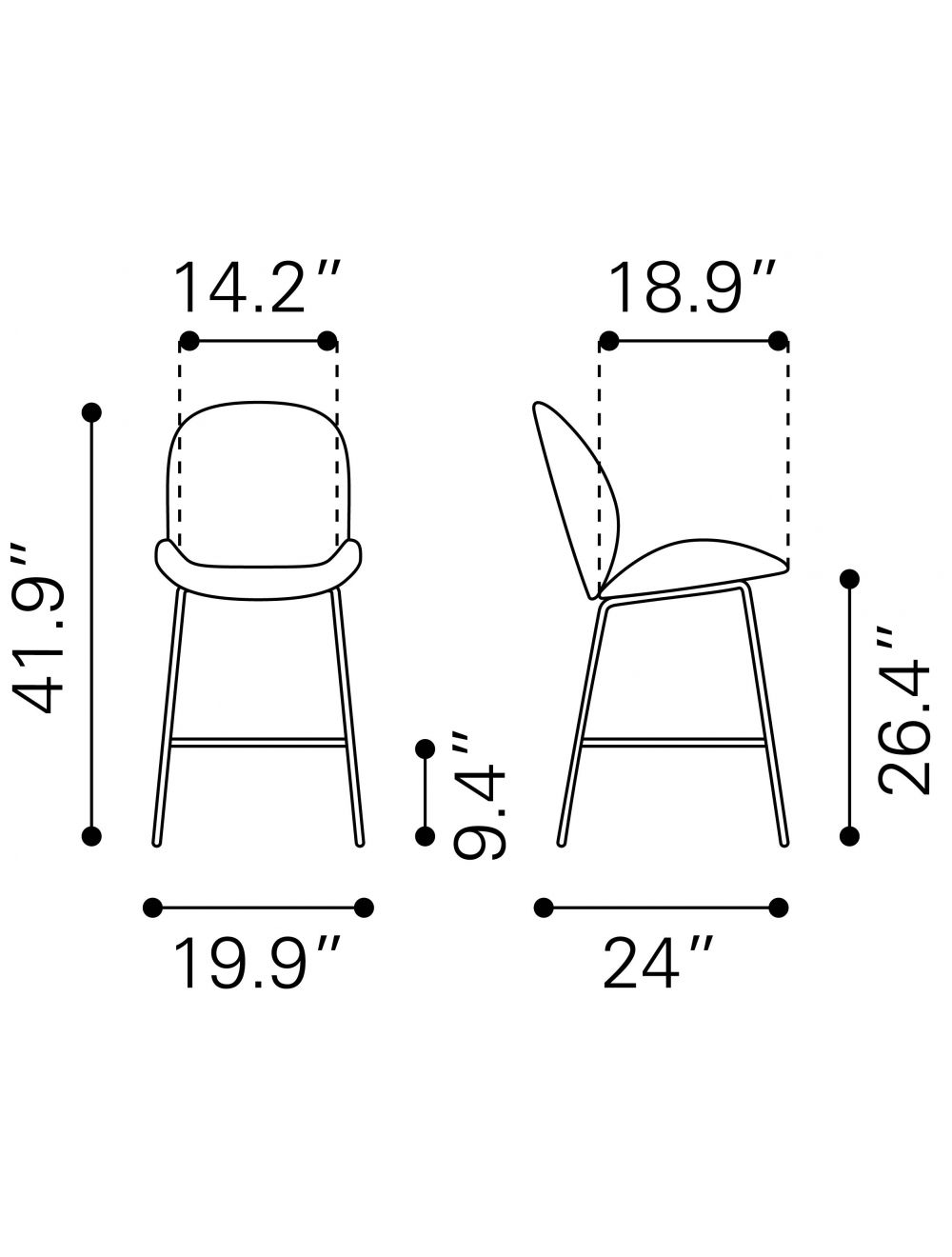 42" Red And Black Steel Low Back Counter Height Bar Chair With Footrest