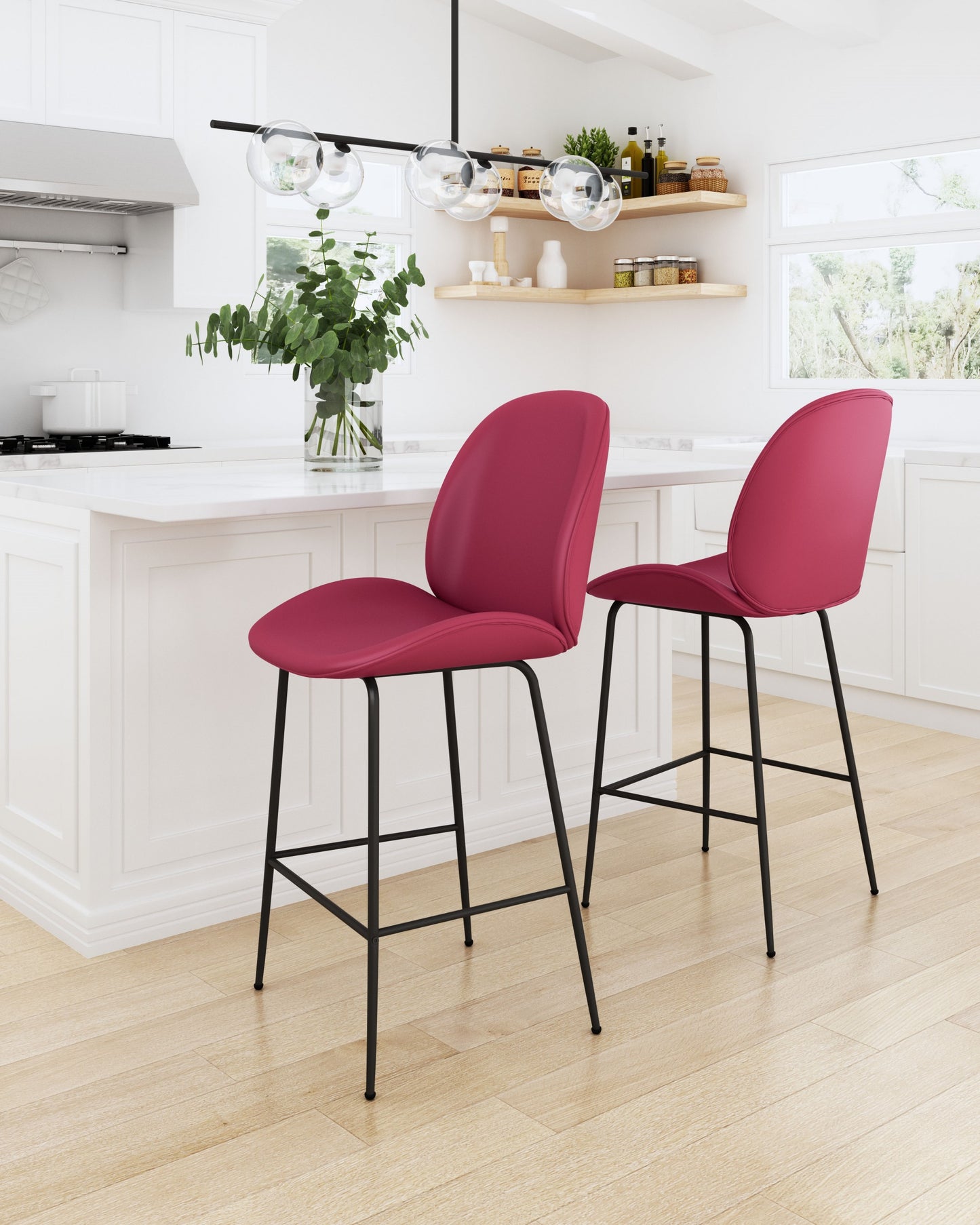 42" Red And Black Steel Low Back Counter Height Bar Chair With Footrest