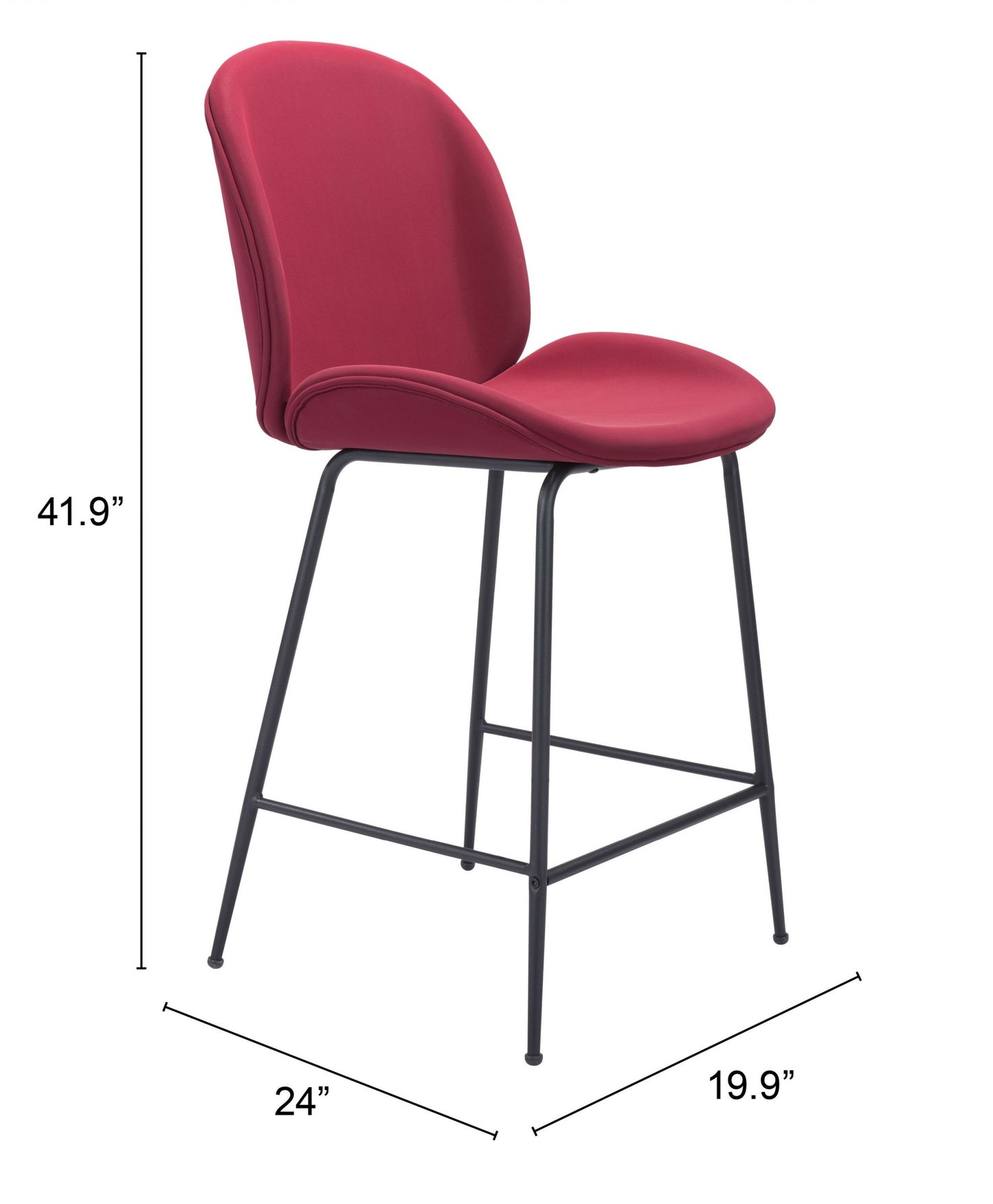 42" Red And Black Steel Low Back Counter Height Bar Chair With Footrest