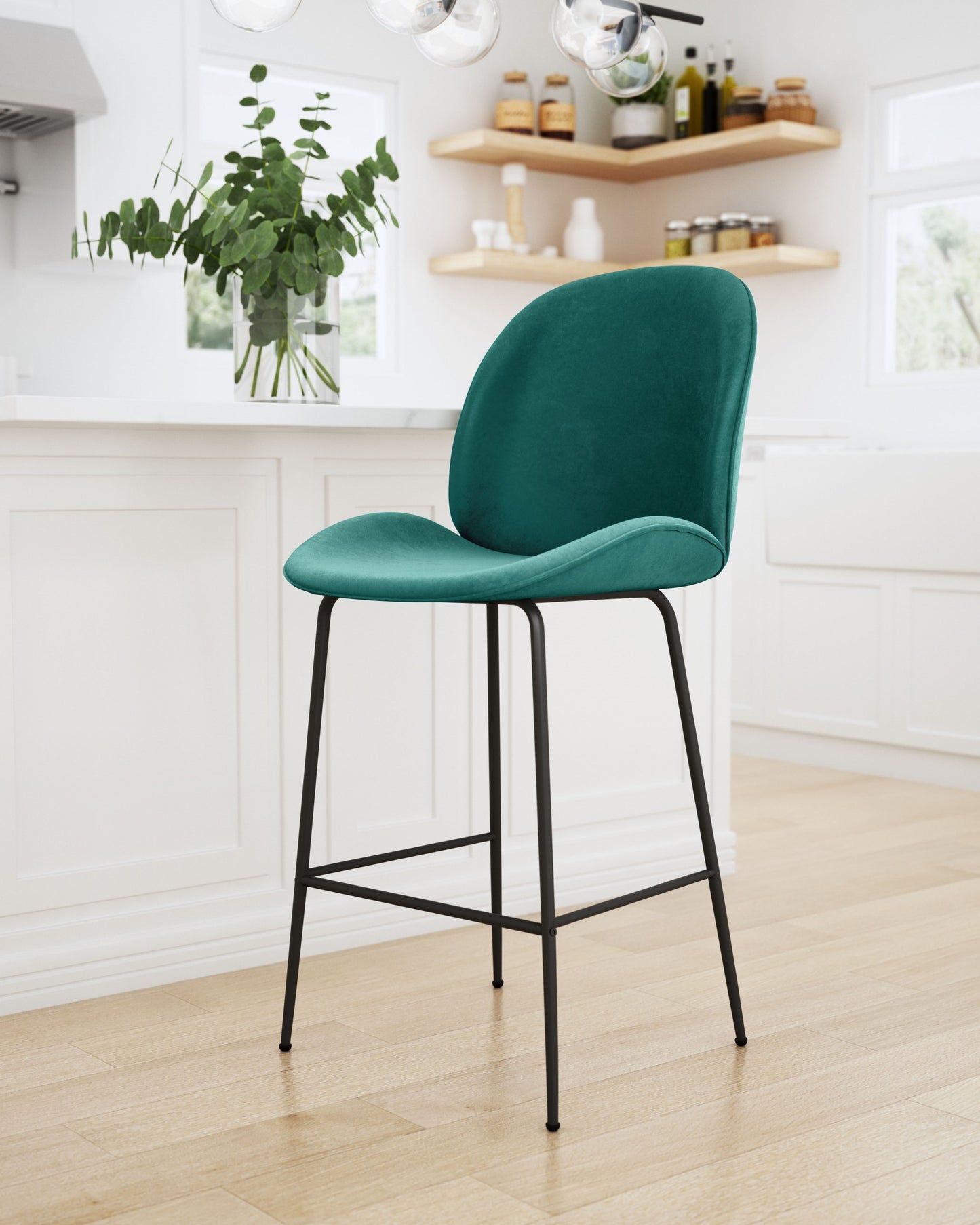 42" Green And Black Steel Low Back Counter Height Bar Chair With Footrest