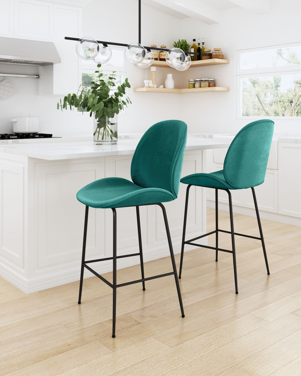 42" Green And Black Steel Low Back Counter Height Bar Chair With Footrest