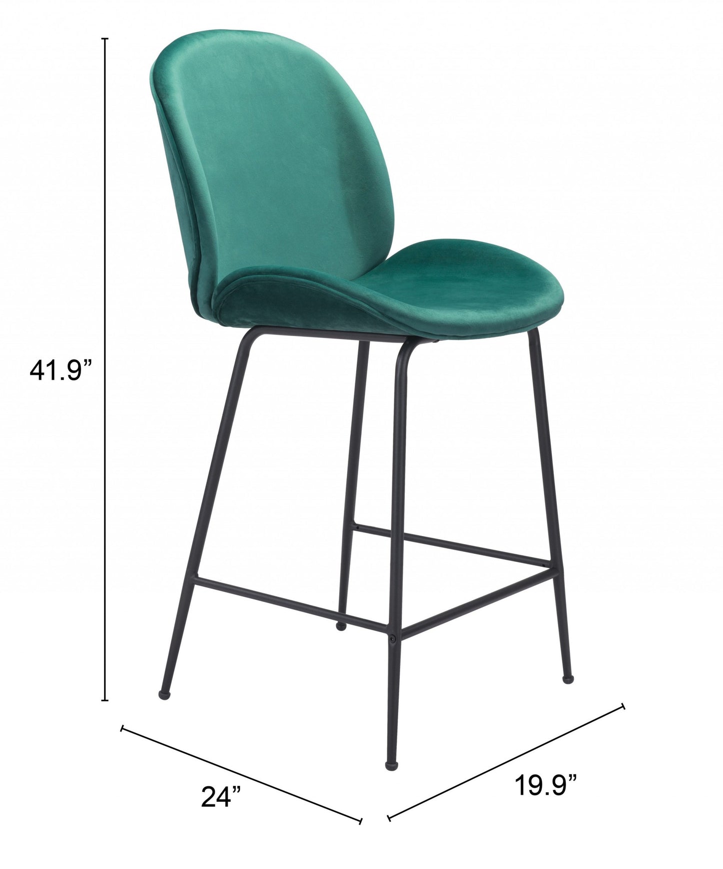 42" Green And Black Steel Low Back Counter Height Bar Chair With Footrest