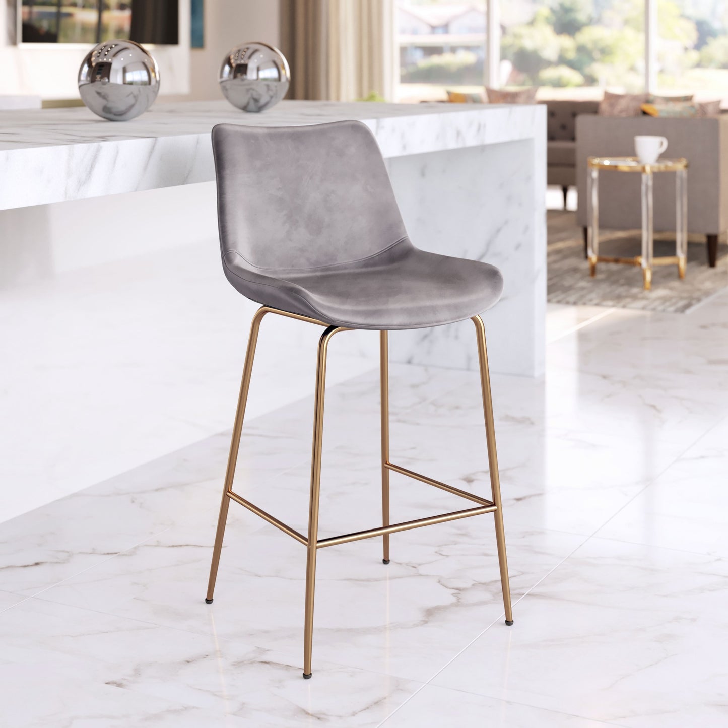39" Gray Steel Low Back Chair With Footrest