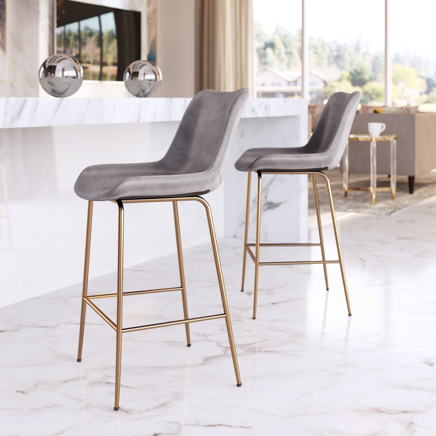 39" Gray Steel Low Back Chair With Footrest