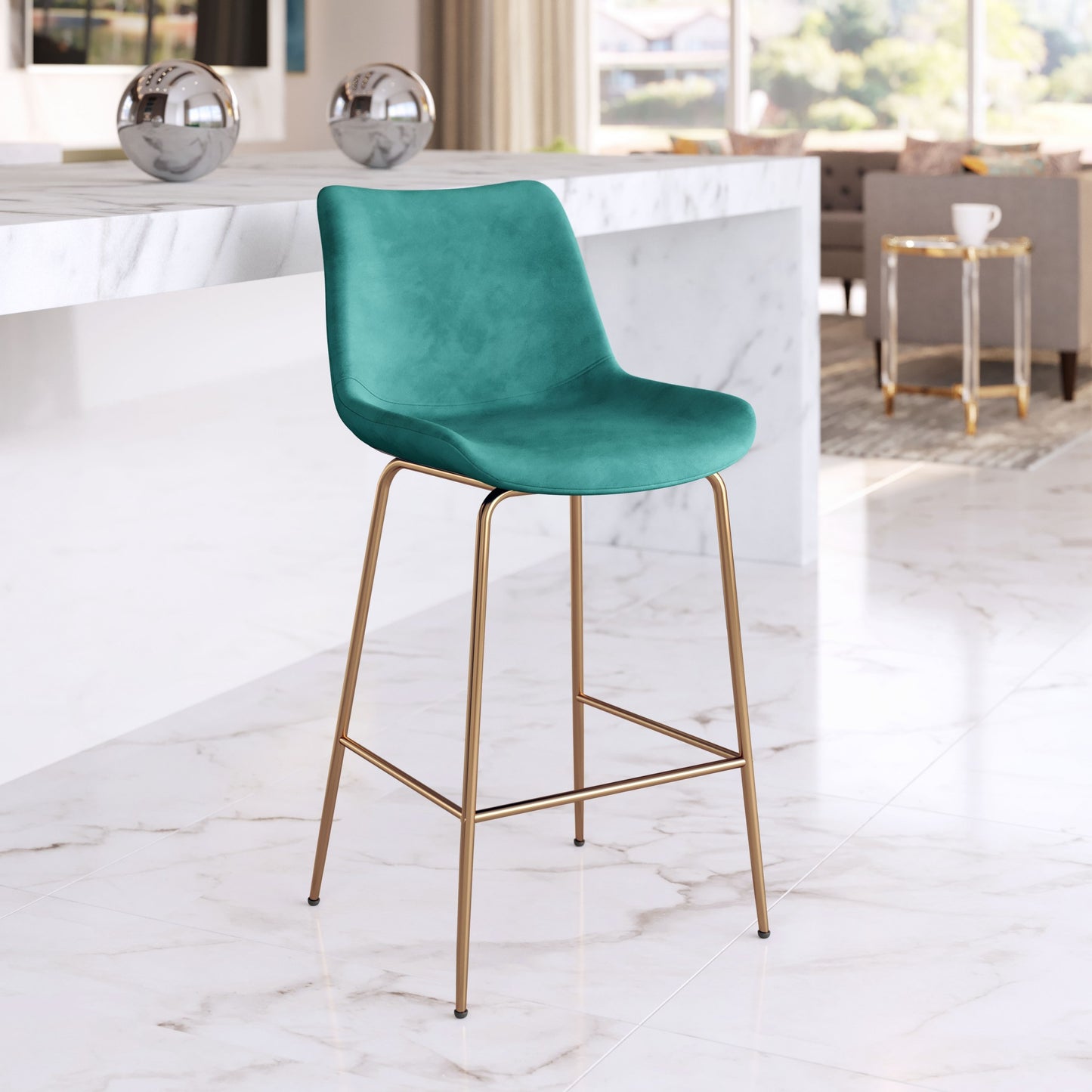 39" Green Steel Low Back Chair With Footrest
