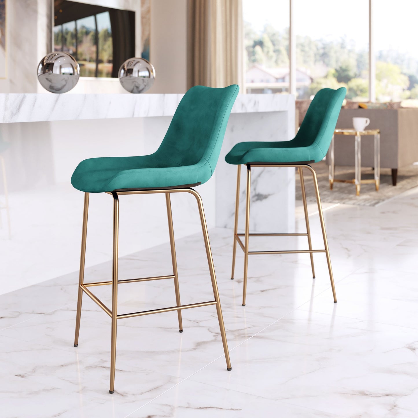 39" Green Steel Low Back Chair With Footrest