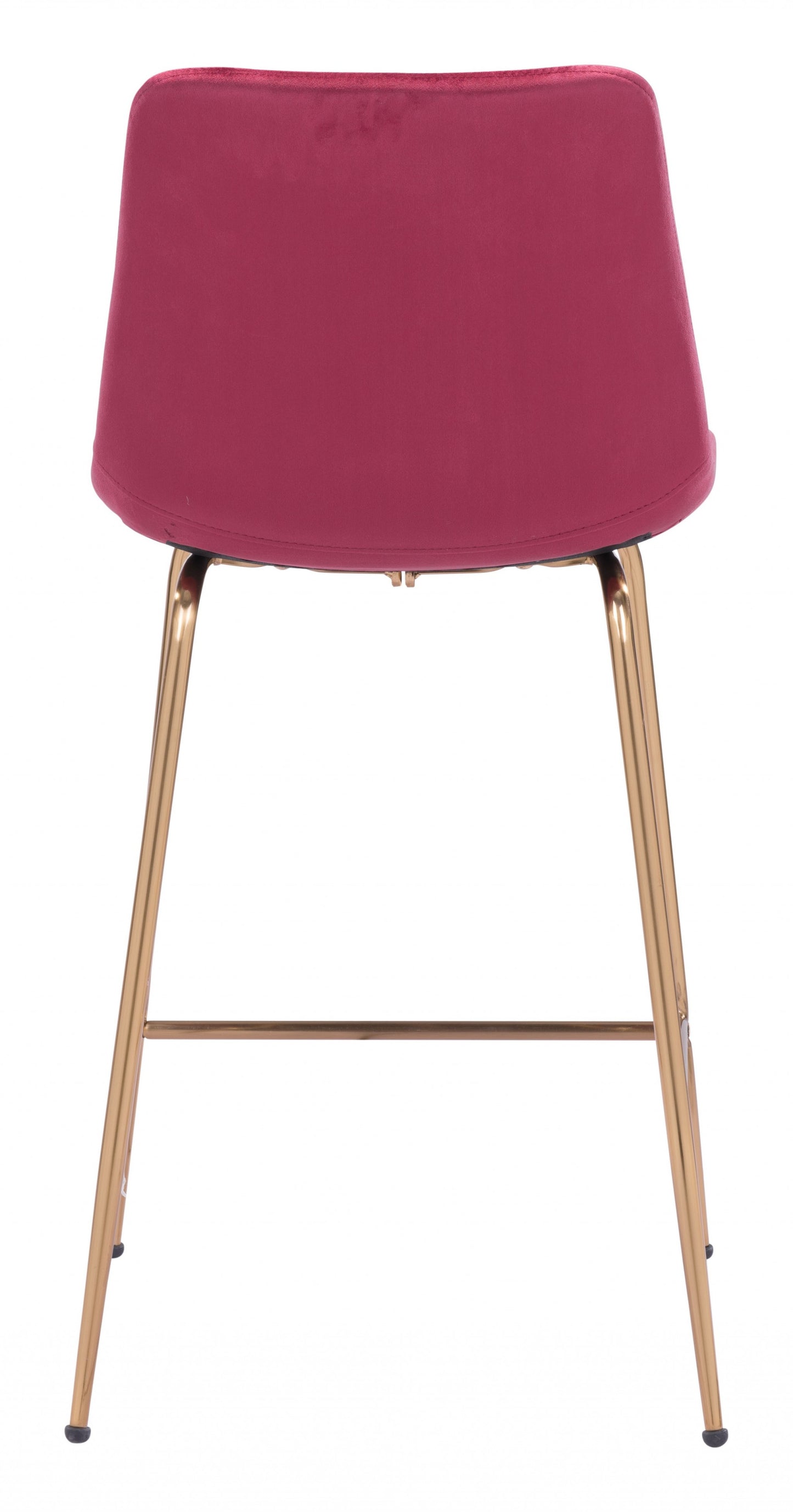 39" Red Velvet And Gold Low Back Counter Height Bar Chair With Footrest