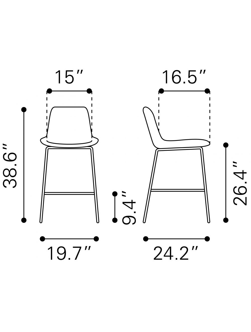 39" Black and Copper Gold Low Back Counter Height Bar Chair With Footrest
