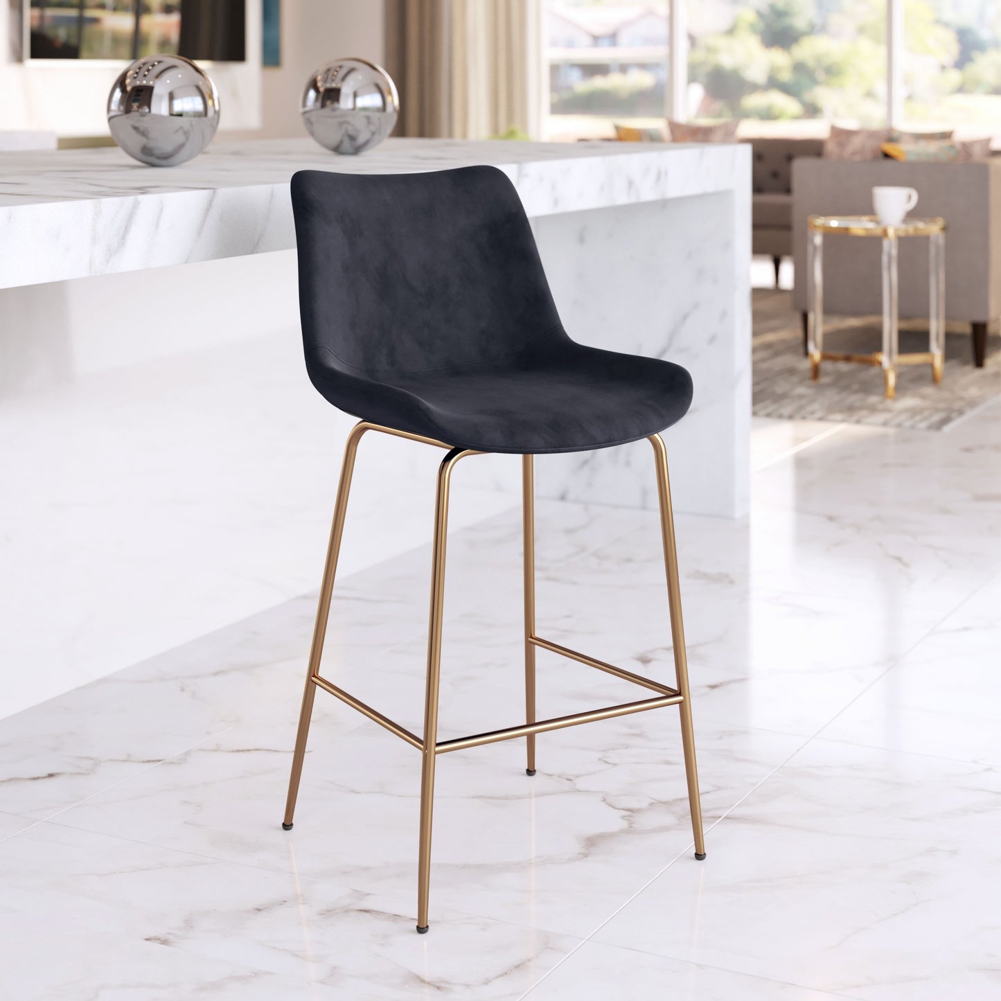39" Black and Copper Gold Low Back Counter Height Bar Chair With Footrest
