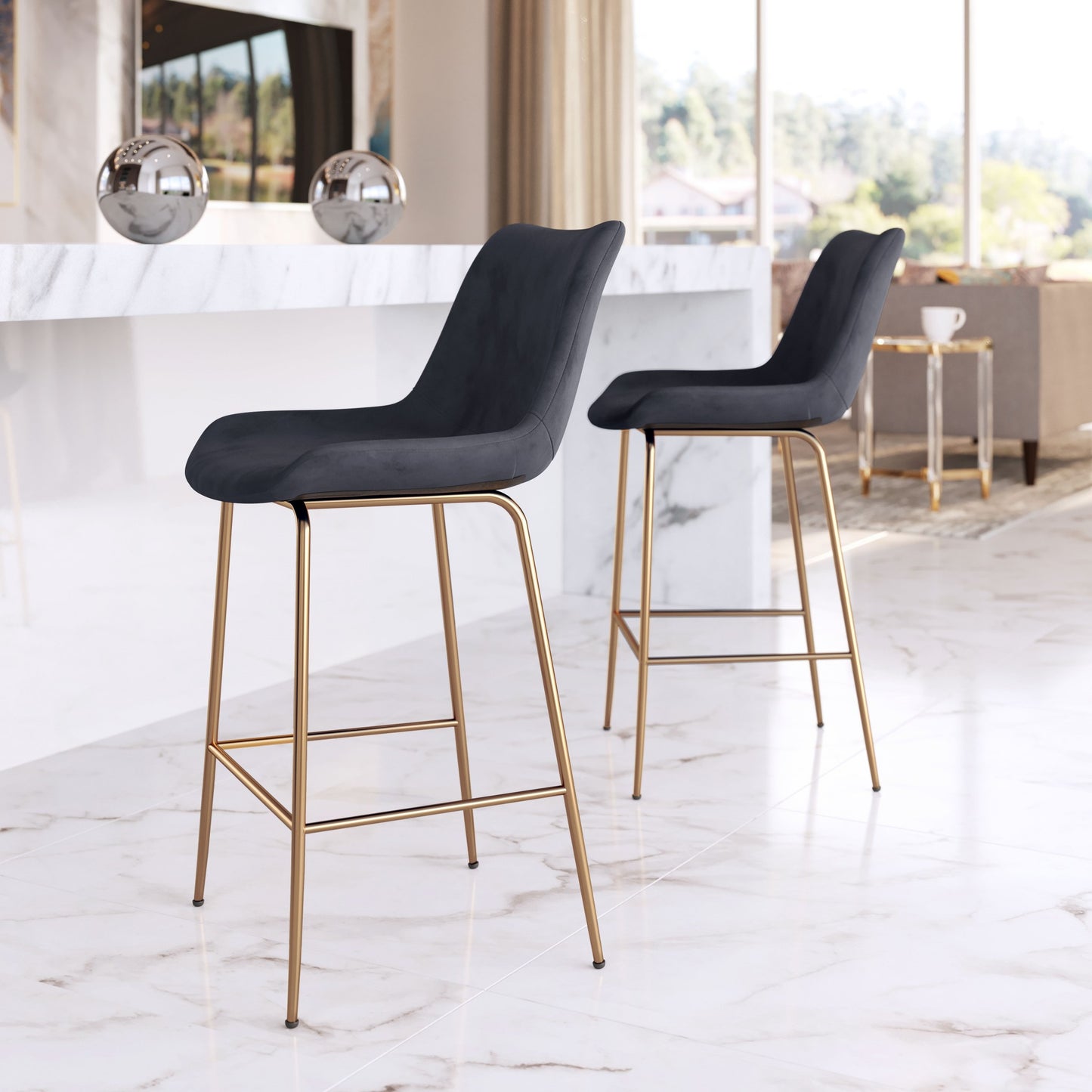 39" Black and Copper Gold Low Back Counter Height Bar Chair With Footrest