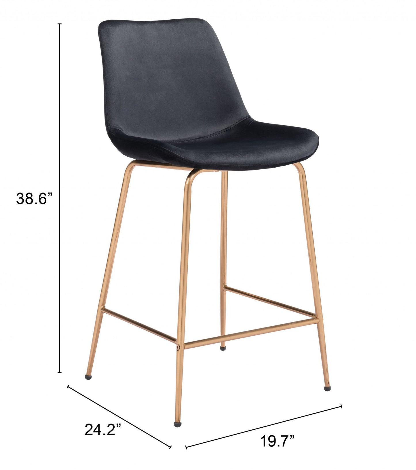 39" Black and Copper Gold Low Back Counter Height Bar Chair With Footrest