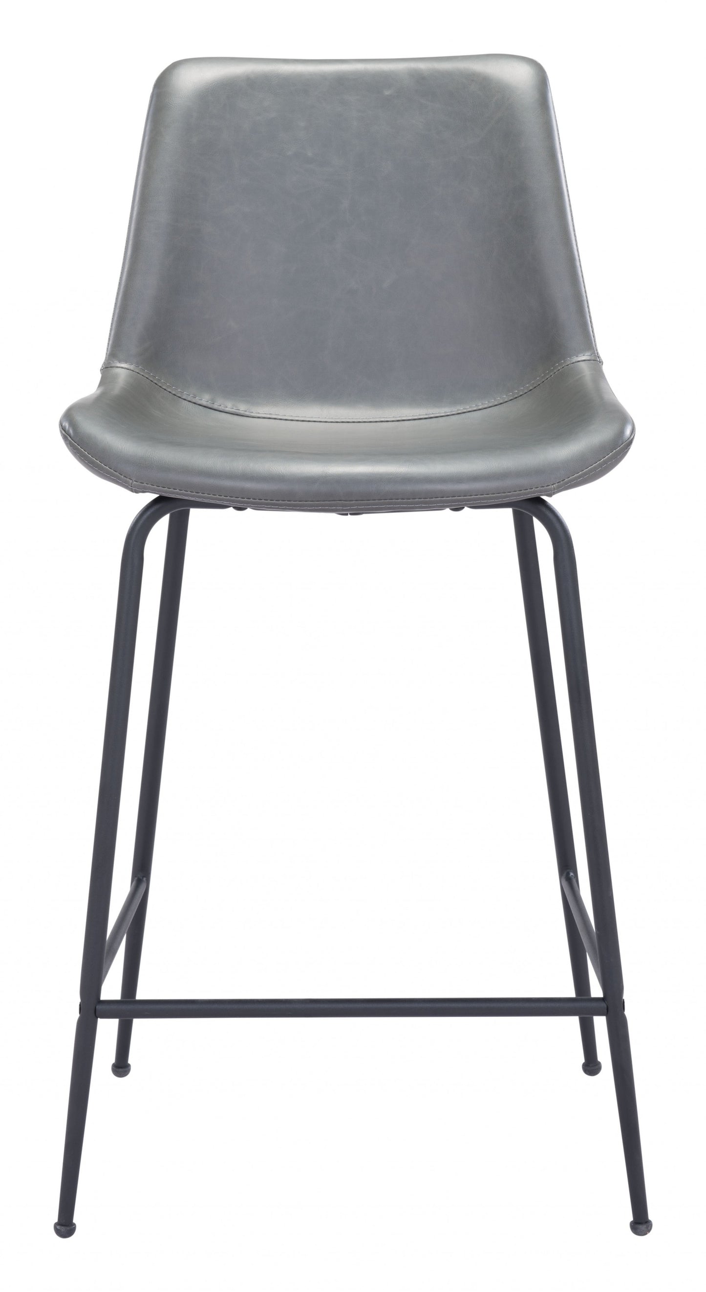 39" Gray And Black Steel Low Back Counter Height Bar Chair With Footrest