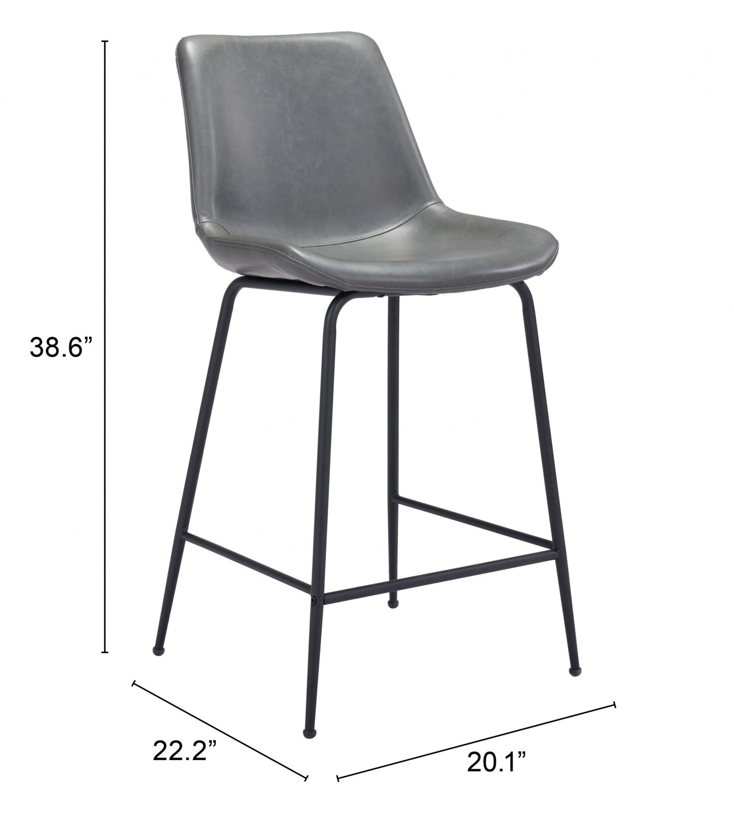 39" Gray And Black Steel Low Back Counter Height Bar Chair With Footrest