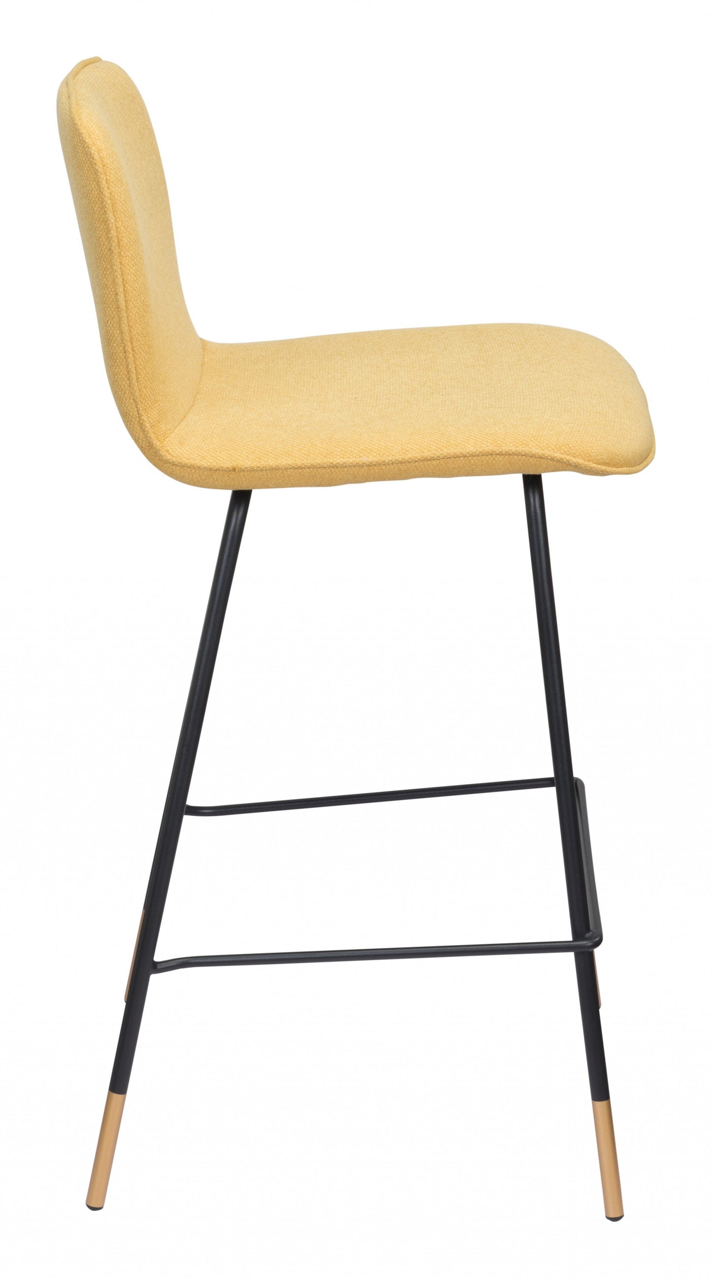 37" Yellow Upholstery and Black Steel Counter Height Bar Chair With Footrest