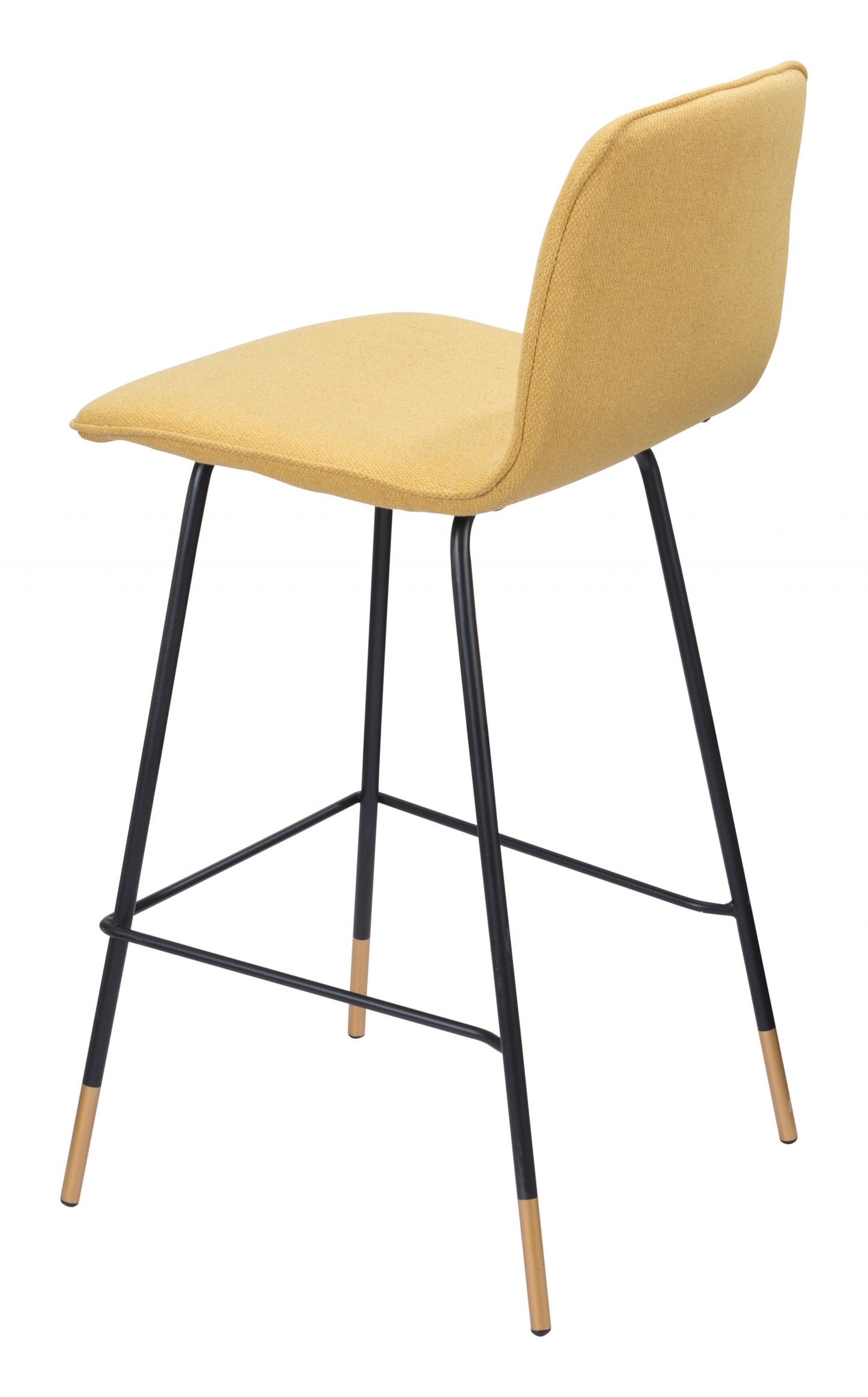 37" Yellow Upholstery and Black Steel Counter Height Bar Chair With Footrest