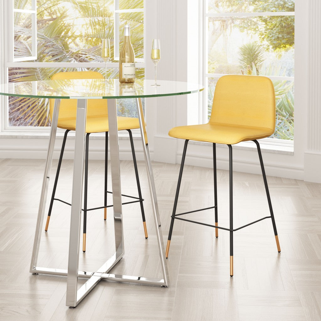 37" Yellow Upholstery and Black Steel Counter Height Bar Chair With Footrest