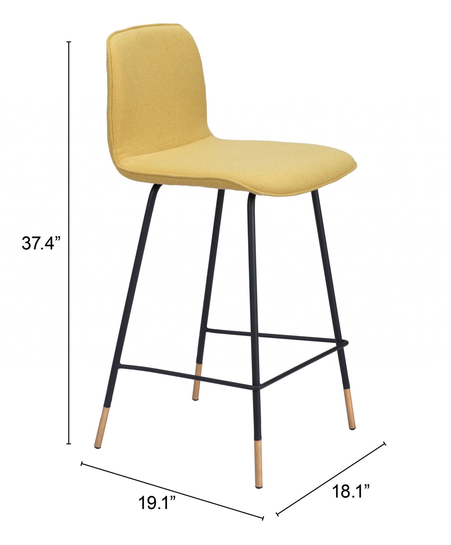 37" Yellow Upholstery and Black Steel Counter Height Bar Chair With Footrest