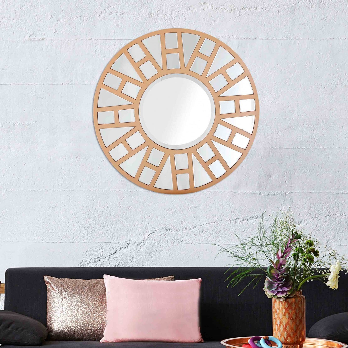 Gold Round Accent Metal Mirror