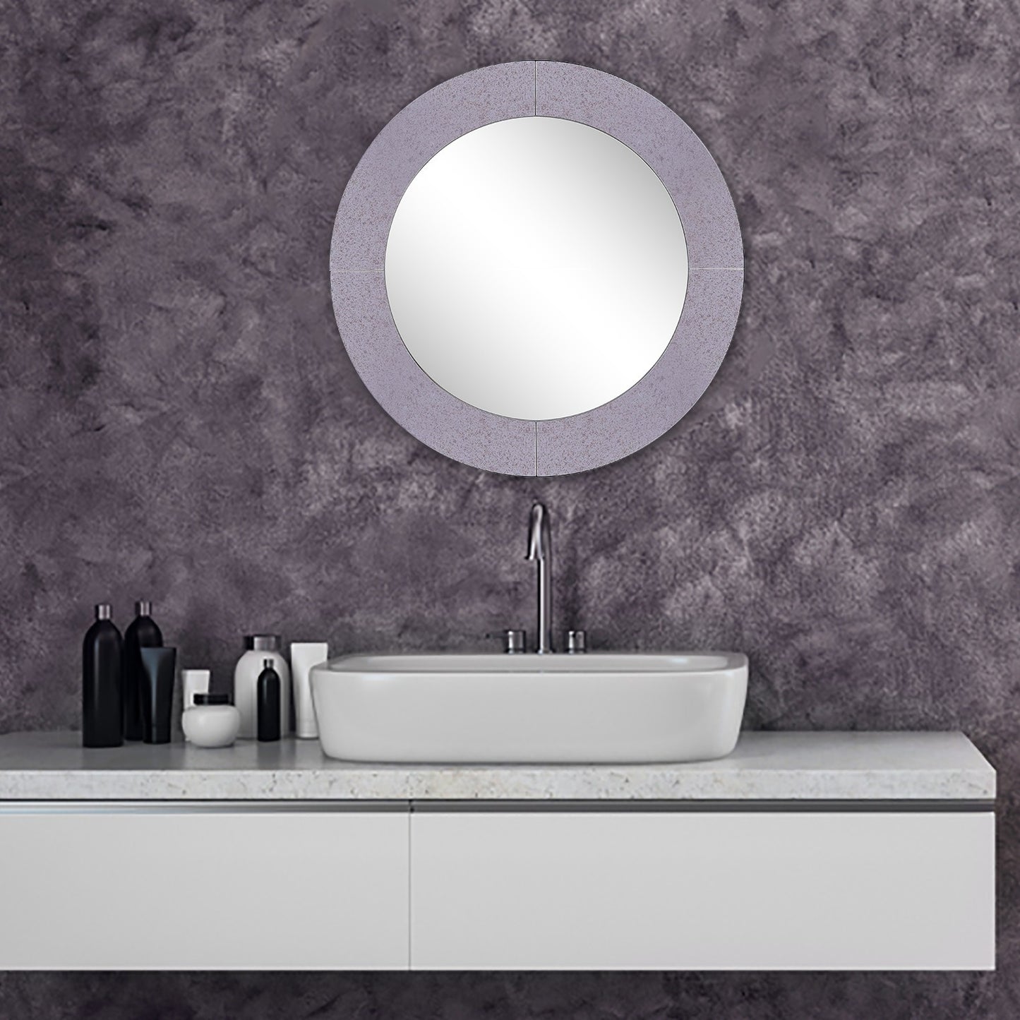 Gray Round Accent Glass Mirror