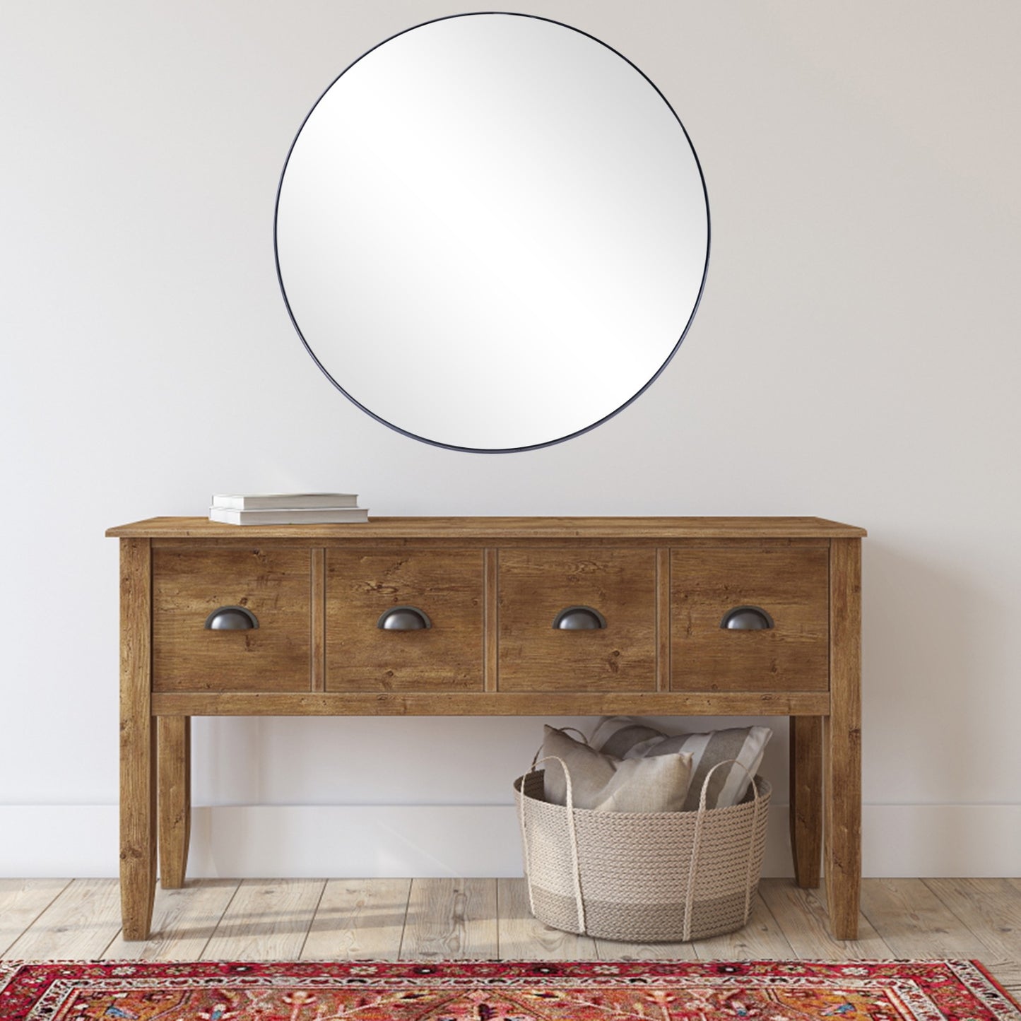 Black Round Accent Metal Mirror