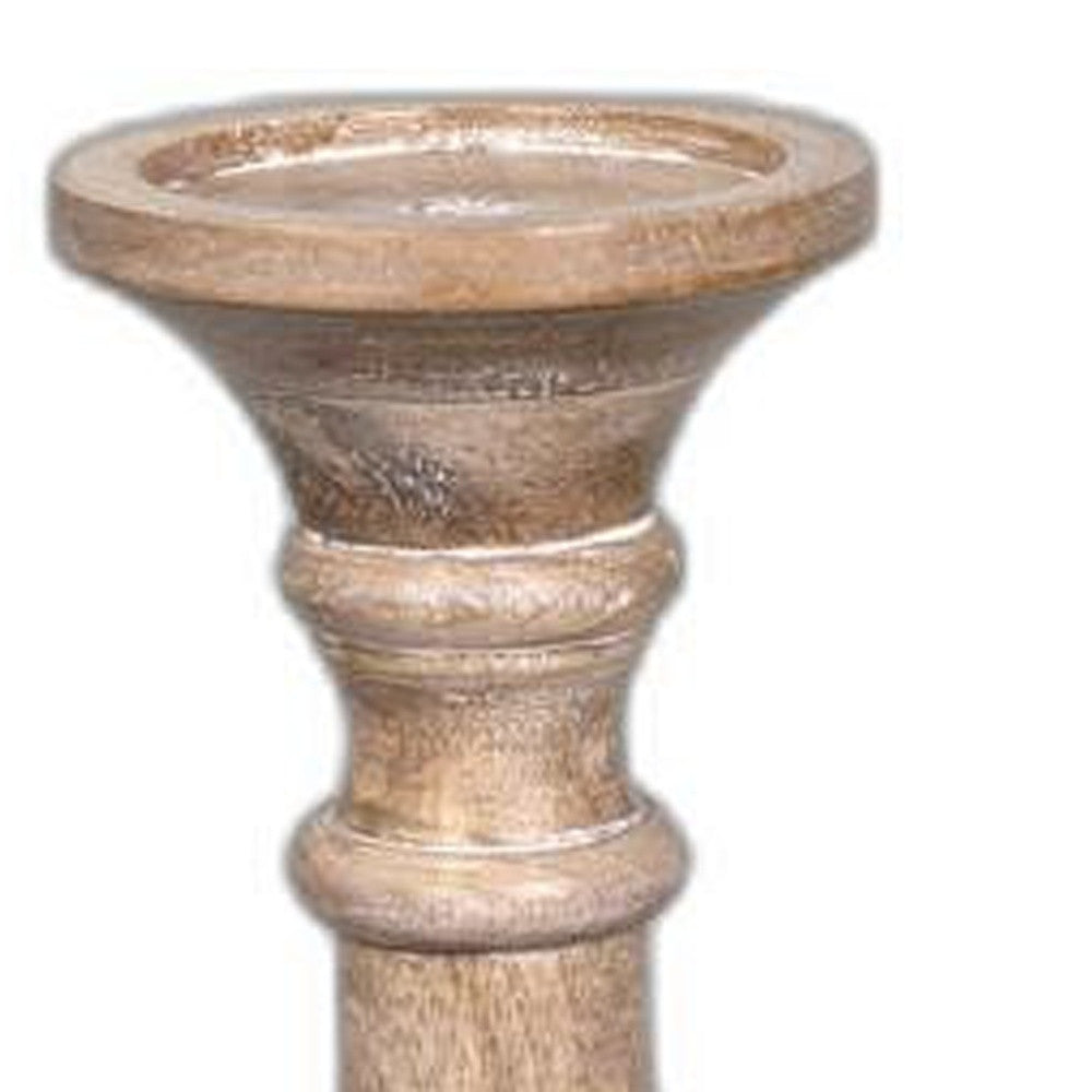 Set of Two White Wooden Carved Candle Holders