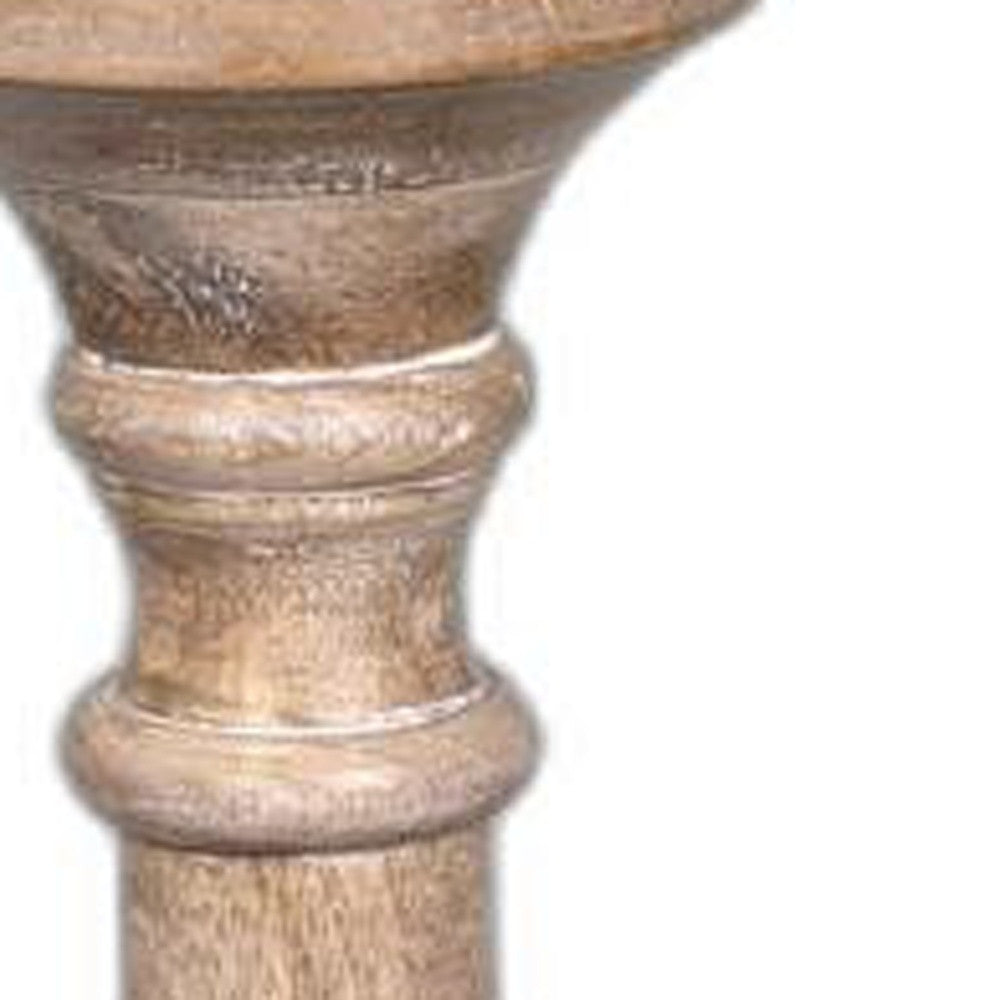 Set of Two White Wooden Carved Candle Holders