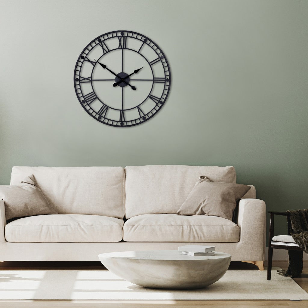 32" Circle Black Metal Skeleton Wall Clock