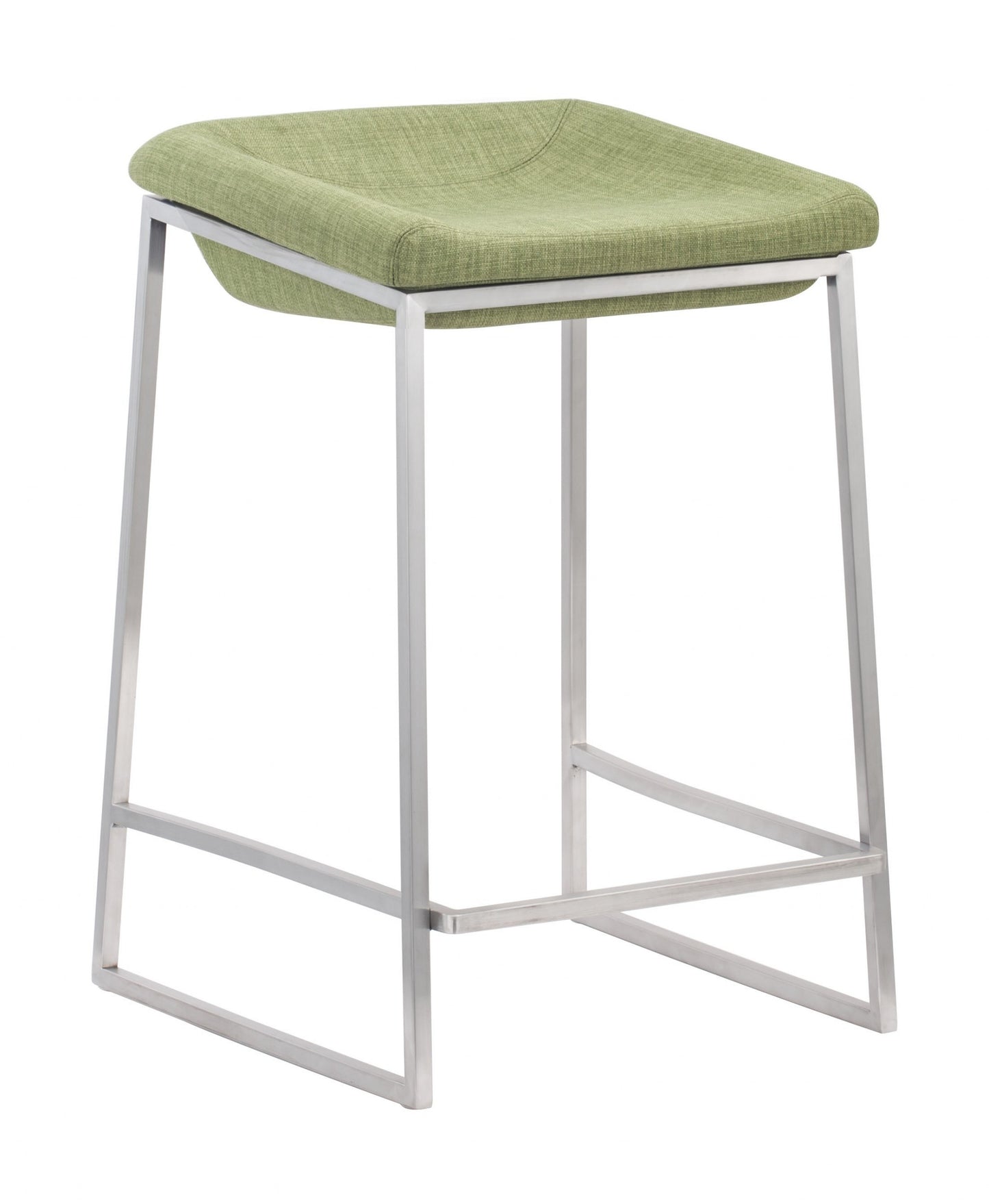 Set Of Two 26" Green And Silver Steel Backless Counter Height Bar Chairs With Footrest