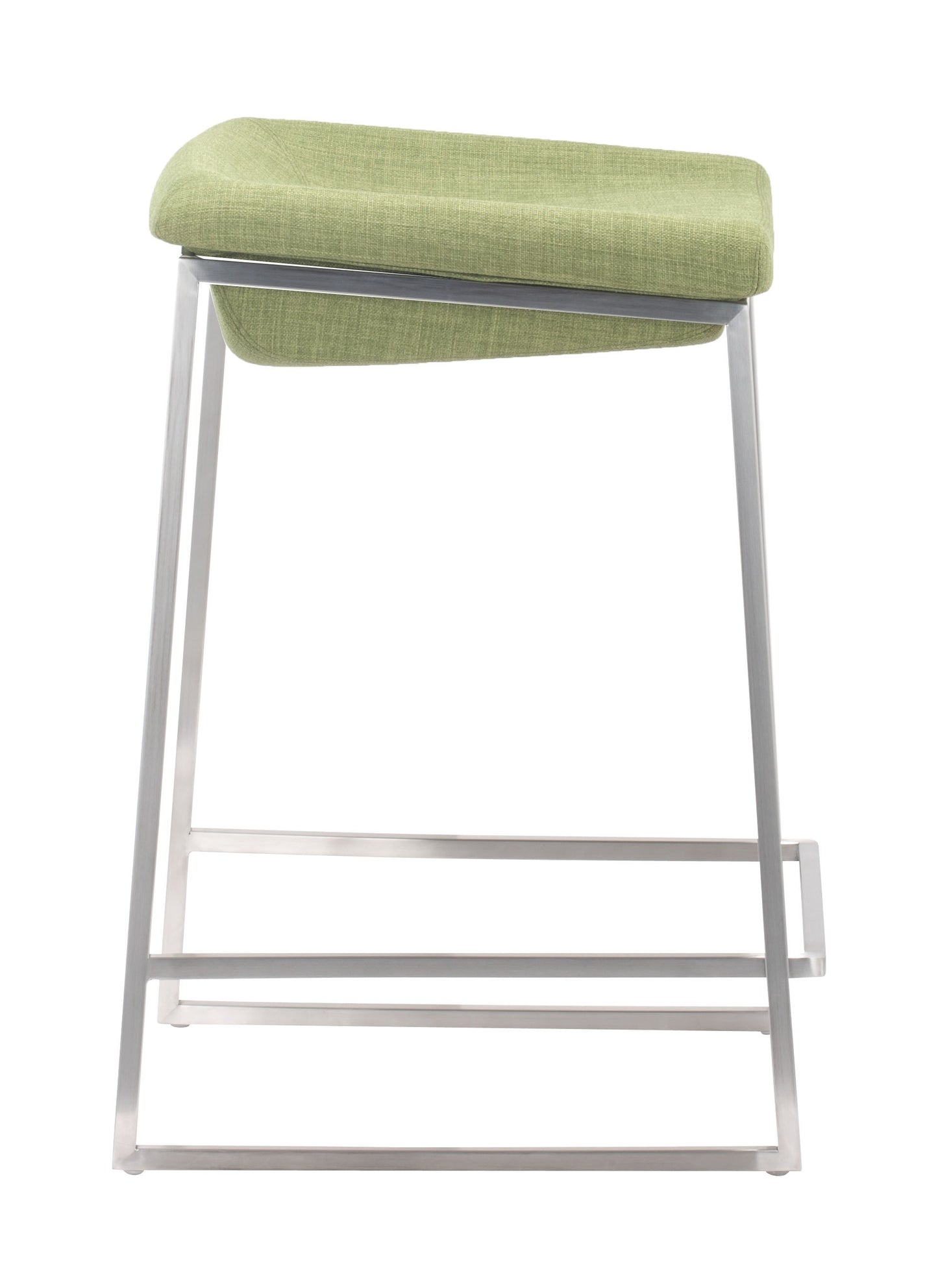Set Of Two 26" Green And Silver Steel Backless Counter Height Bar Chairs With Footrest