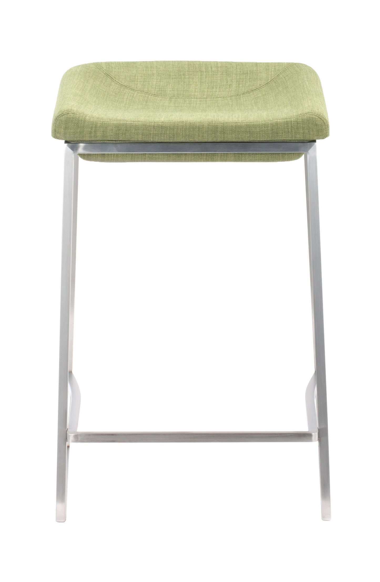 Set Of Two 26" Green And Silver Steel Backless Counter Height Bar Chairs With Footrest