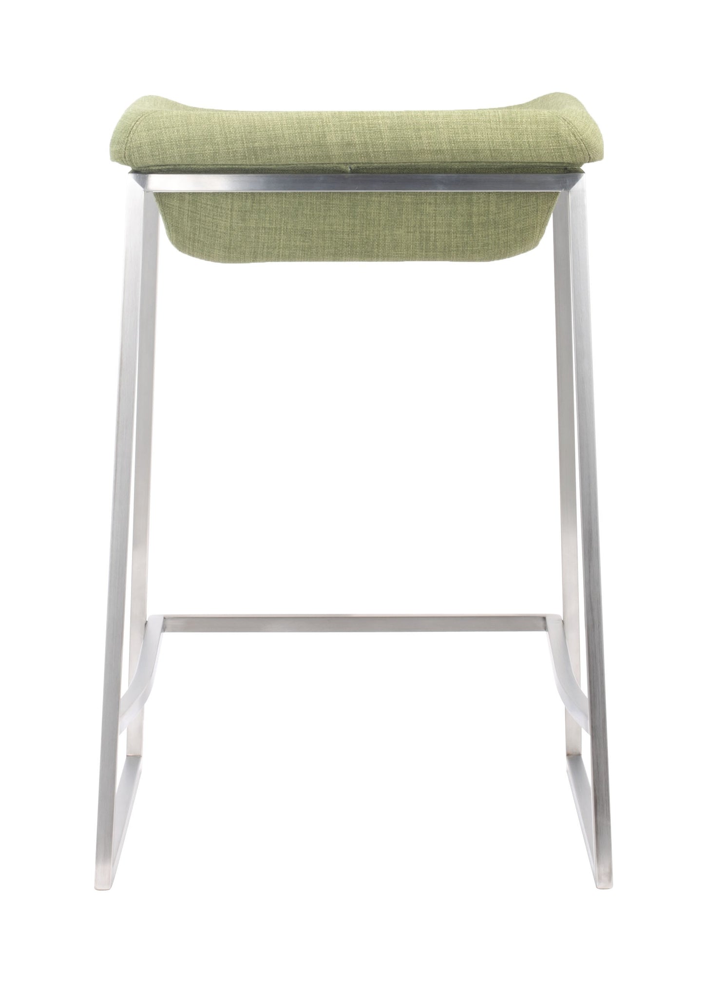 Set Of Two 26" Green And Silver Steel Backless Counter Height Bar Chairs With Footrest