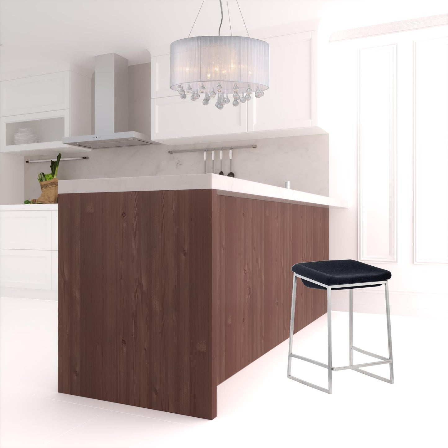Set of Two " Black and Gray Stainless Steel Swivel Backless Counter Height Bar Chairs with Footrest