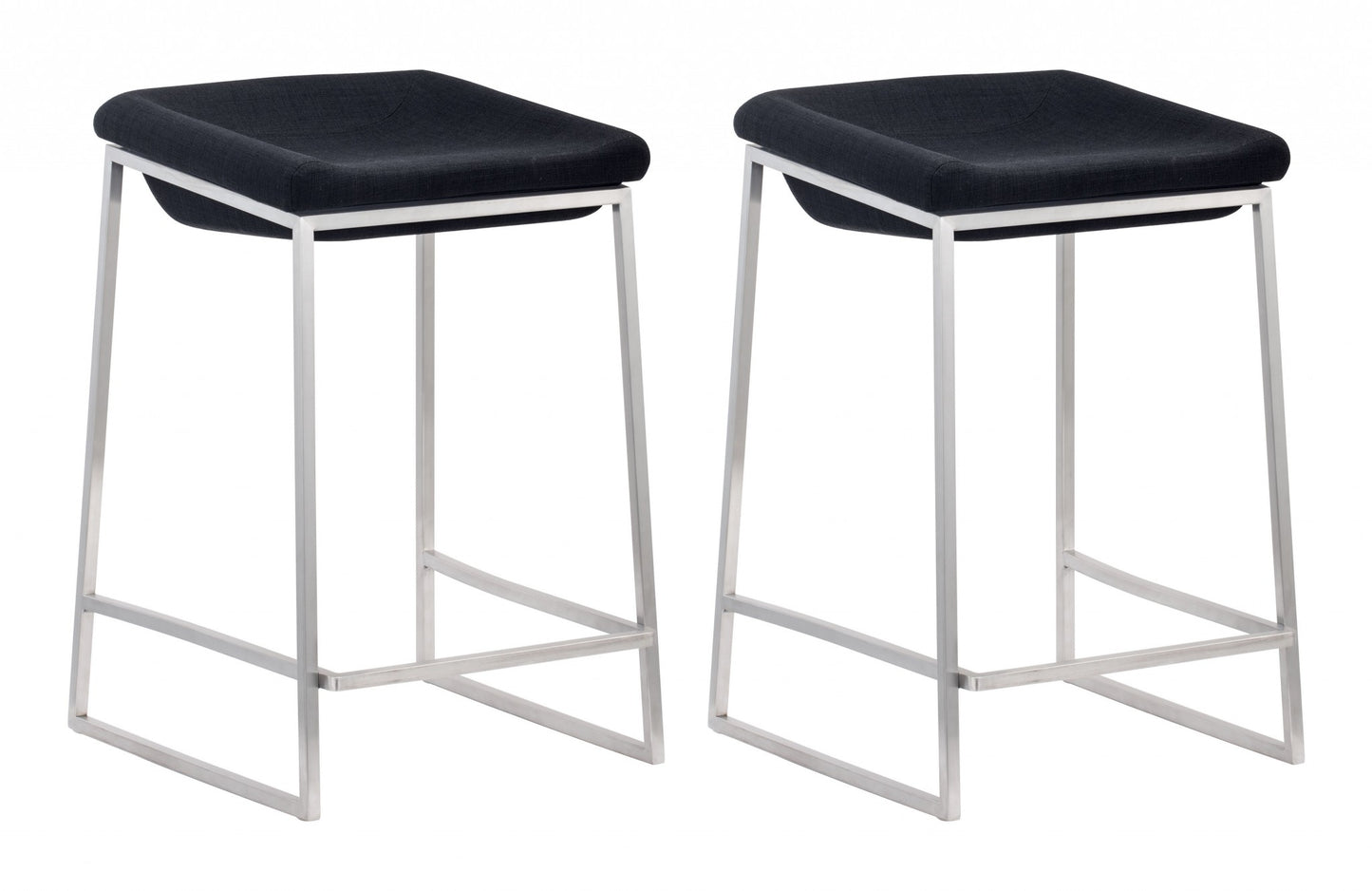 Set of Two " Black and Gray Stainless Steel Swivel Backless Counter Height Bar Chairs with Footrest