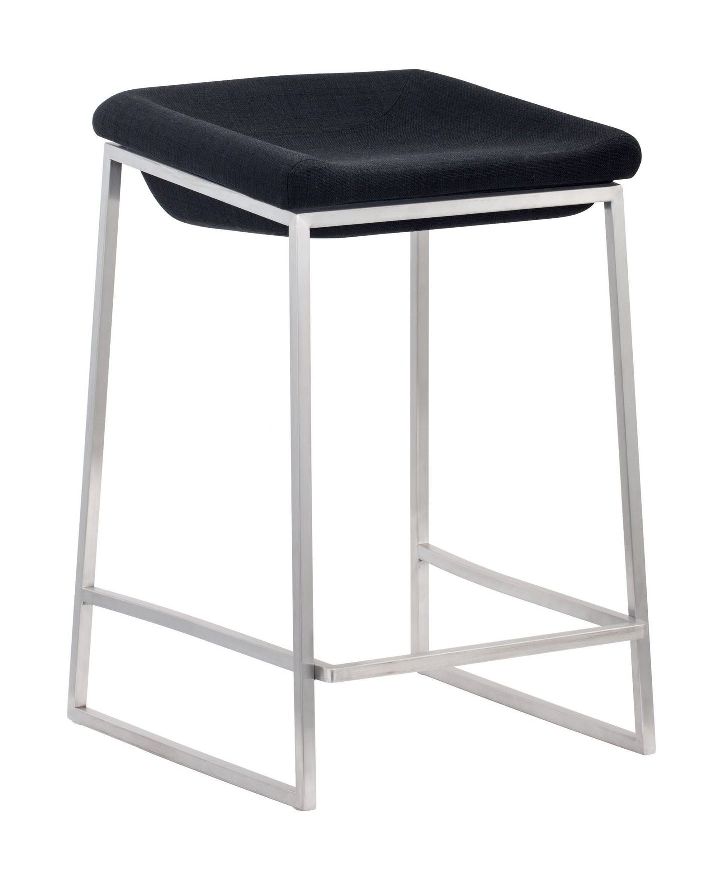 Set of Two " Black and Gray Stainless Steel Swivel Backless Counter Height Bar Chairs with Footrest
