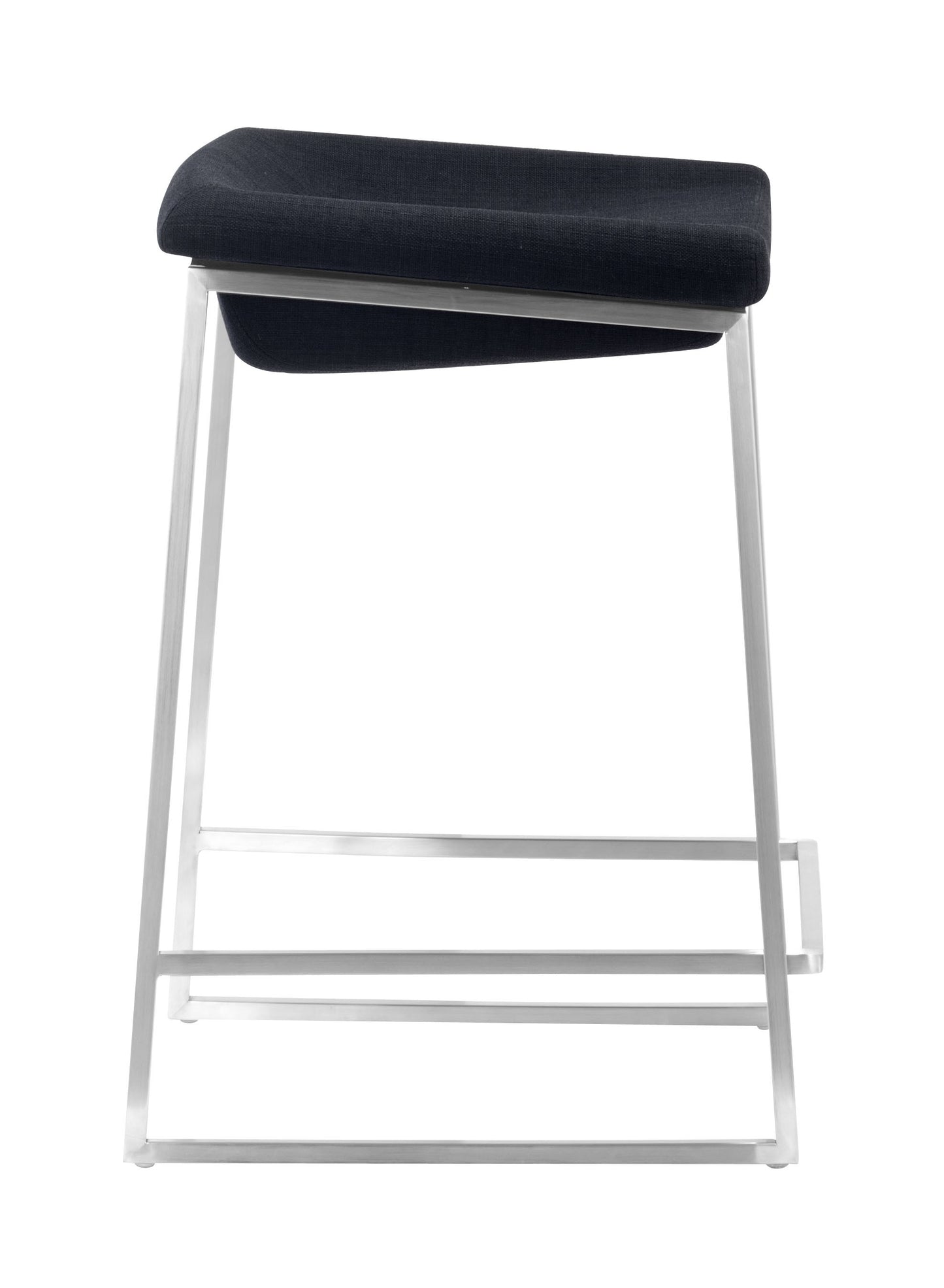 Set of Two " Black and Gray Stainless Steel Swivel Backless Counter Height Bar Chairs with Footrest